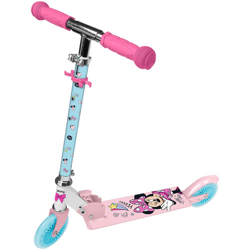 Disney Minnie Mouse Tretroller Kinderroller Scooter rosa/türkis klappbar höhenverstellbar, klappbar, einklappbare Griffe, ABEC-7 Kugellager, 120 mm PU-Rollen