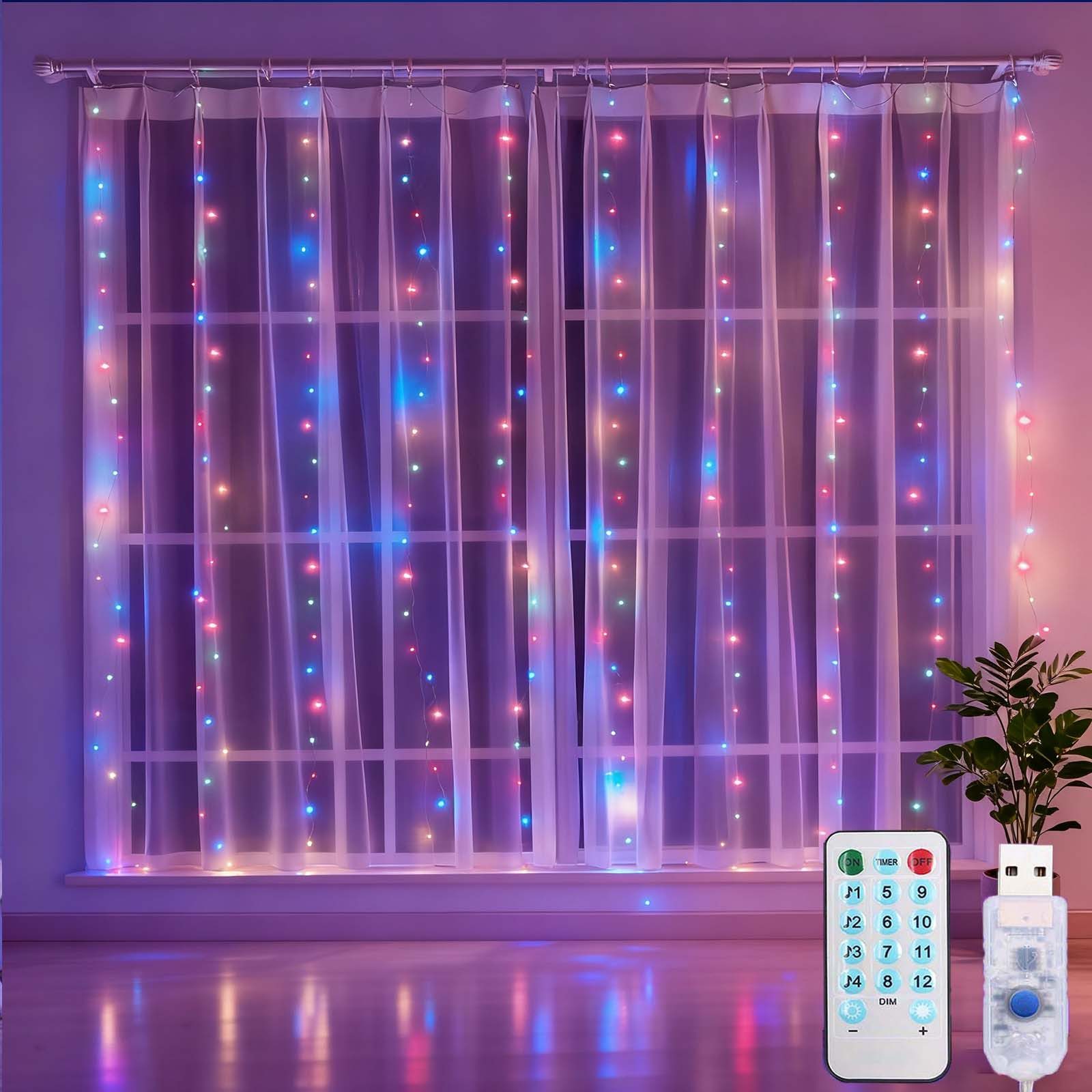 Qualra Lichtervorhang LED Lichterketten Vorhang 300 LEDs 3x3m USB Lichterschlauch