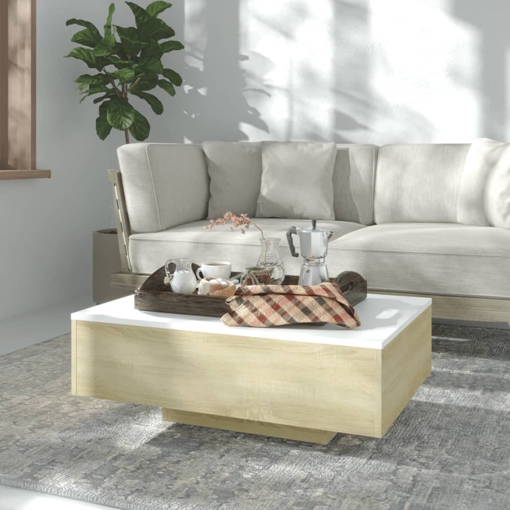 furnicato Couchtisch Weiß und Sonoma-Eiche 85x55x31 cm Spanplatte