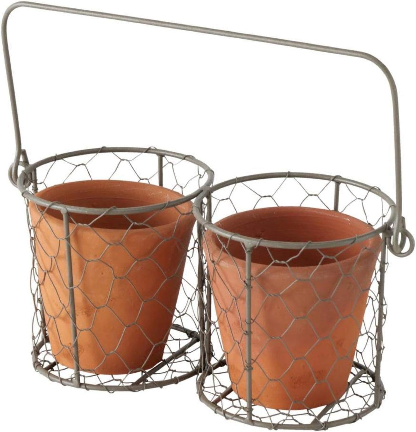 Pflanzkübel 2er-Set Terrakotta Töpfe im Metallkorb Pflanz Töpfe 12cm