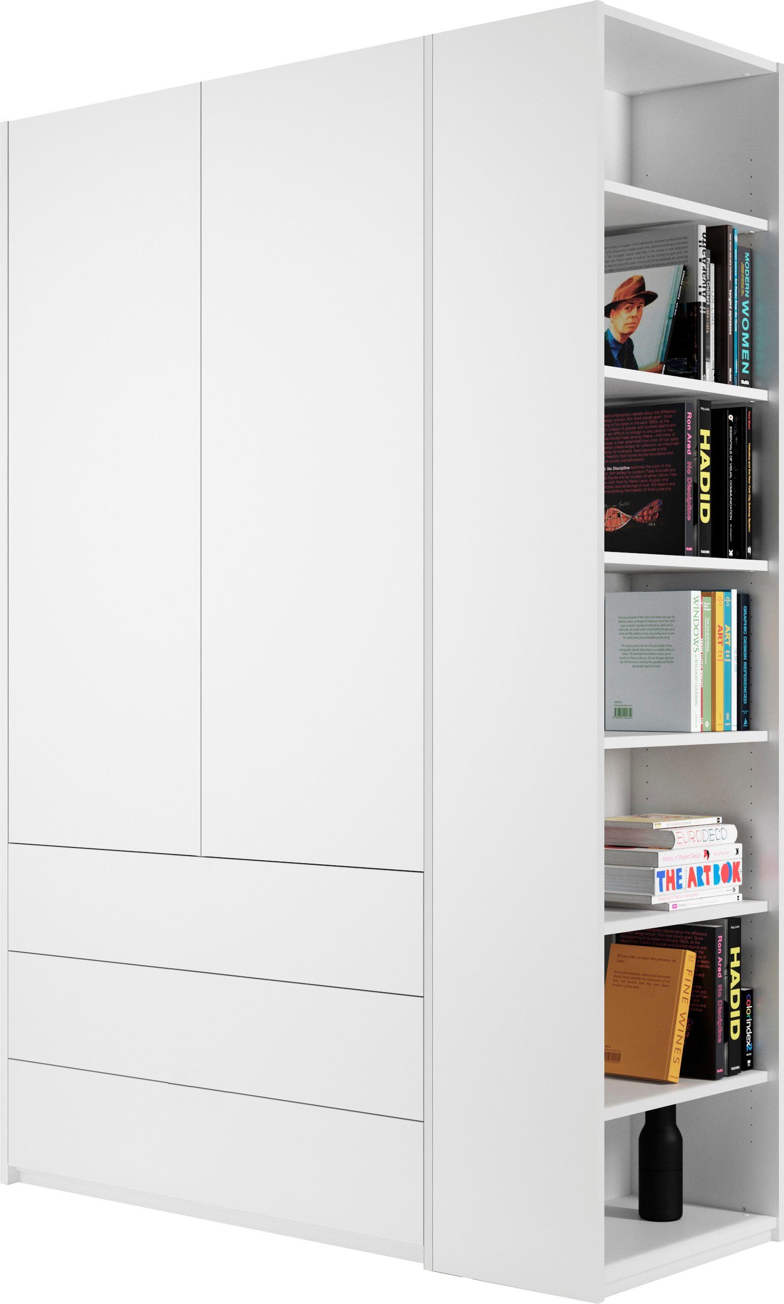 Müller SMALL LIVING Kleiderschrank Modular Plus Variante 1 3 geräumige Schubladen, Anbauregal links oder rechts montierbar weiß | weiß