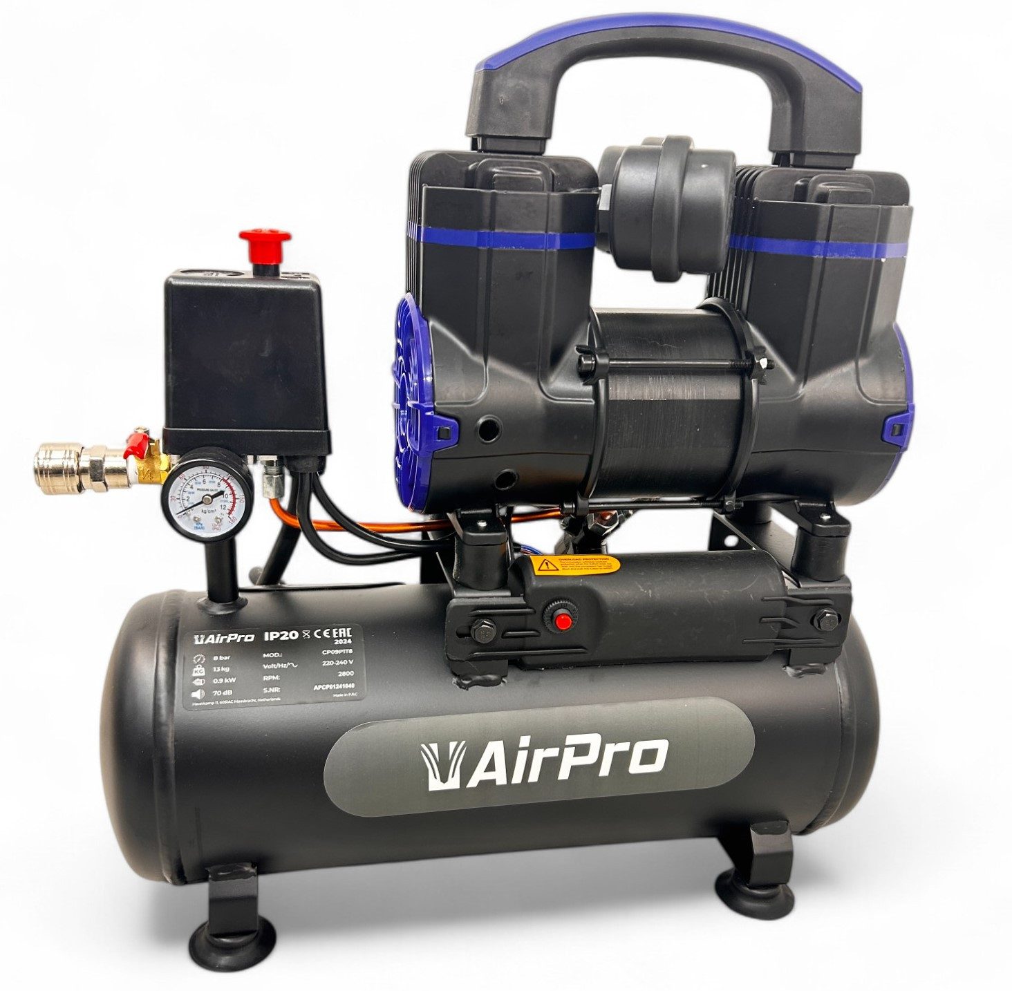 DeTec. Kompressor Ölfreier Luftkompressor 8L – Geräuscharmer Kompressor 1,2 PS, 900 W, Wartungsfrei & Kompakt