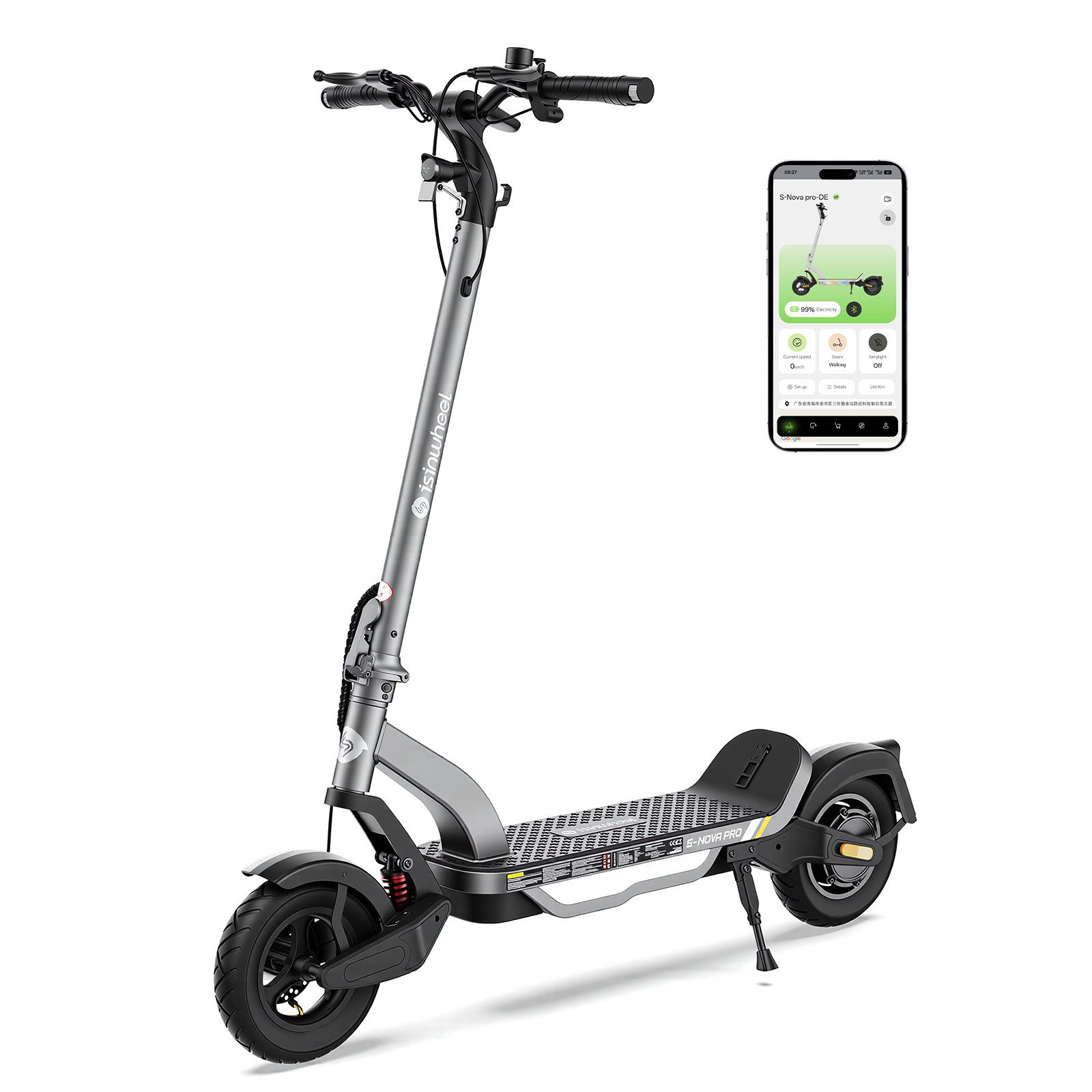 iSinwheel E-Scooter mit Straßenzulassung(ABE),APP,Faltbar E Roller mit Tasche, APP-Diebstahlschutz,10" Luftreifen,MAX 80km Reichweite