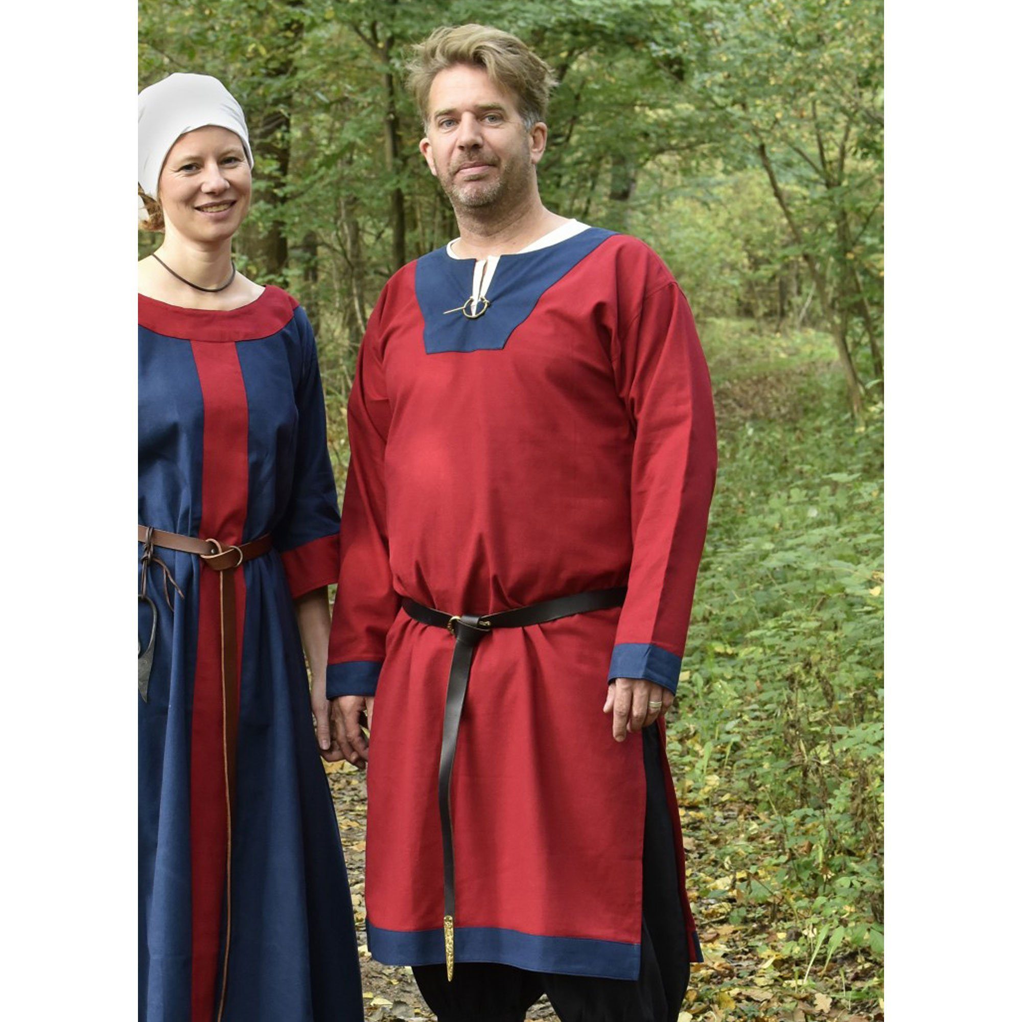 Wikinger-Kostüm Mittelalterliche Tunika Vallentin, rot/blau S