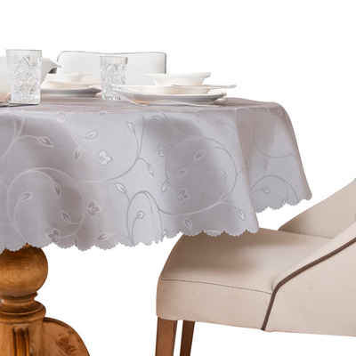 Simurq Tischdecke Abwaschbar - Lotuseffekt, Wasserabweisend & Pflegeleicht Tischdecken (Tischdecke weiß Grau Beige Tischdecke Rund - Tischtuch Table Cloth)