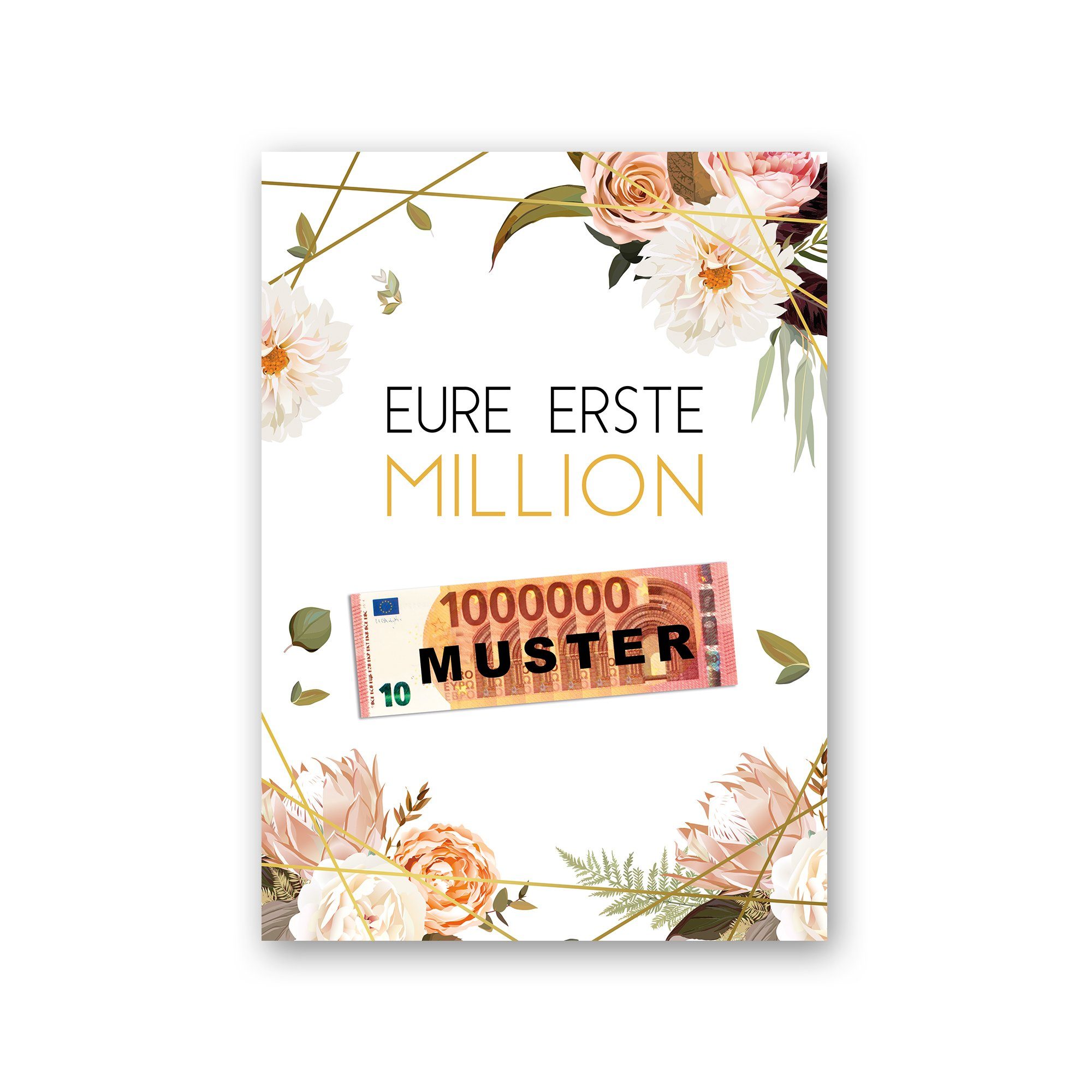 Kreative Feder Poster Premium Poster „Eure erste Million“ - Kunstdruck mit Rosen-Design, Blumen, optional mit Rahmen; wahlweise DIN A4 oder DIN A3 schwarzer Rahmen