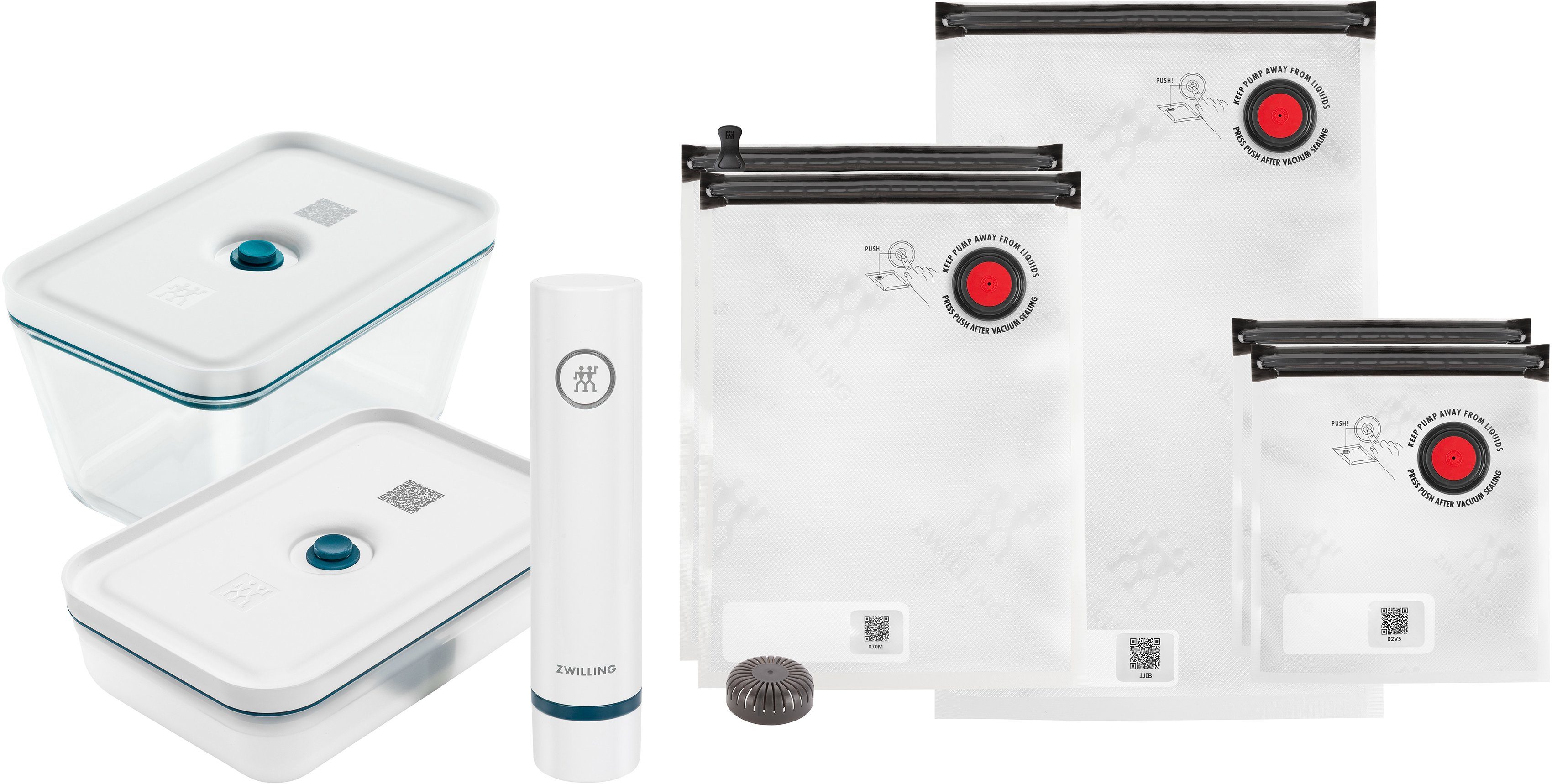Zwilling Aufbewahrungssystem Fresh&Save Aufbewahrungsbox, Borosilikatglas, Kunststoff, Silikon, (Set, 21-tlg), Borosilikatglas,Kunststoff, Silikon, (Set, 21tlg), (Vakuum Starterset)