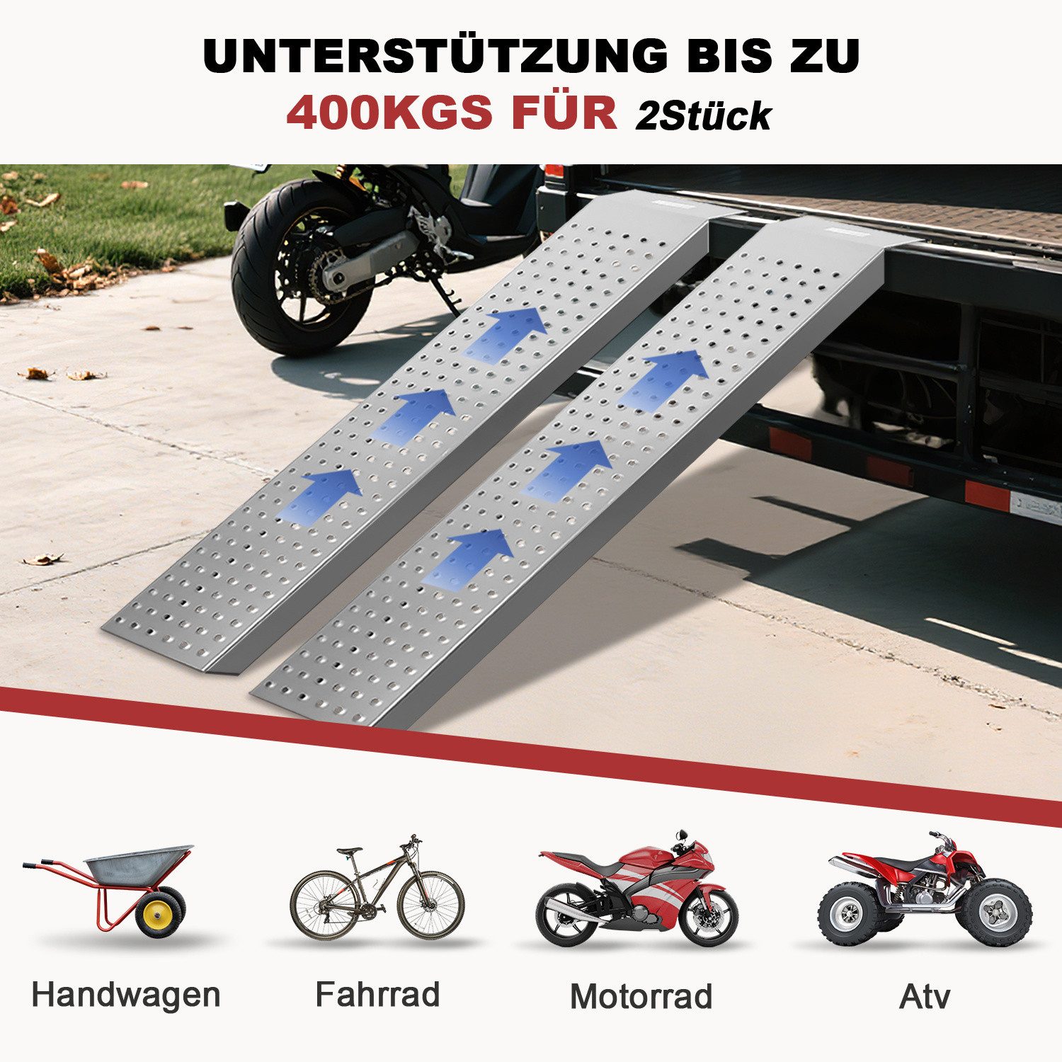 Clanmacy Auffahrrampe 2X Auffahrrampe Verladerampe 135cm Verzinkt Auto Laderampe bis 400kg (2-St) – Bild 3 von 5