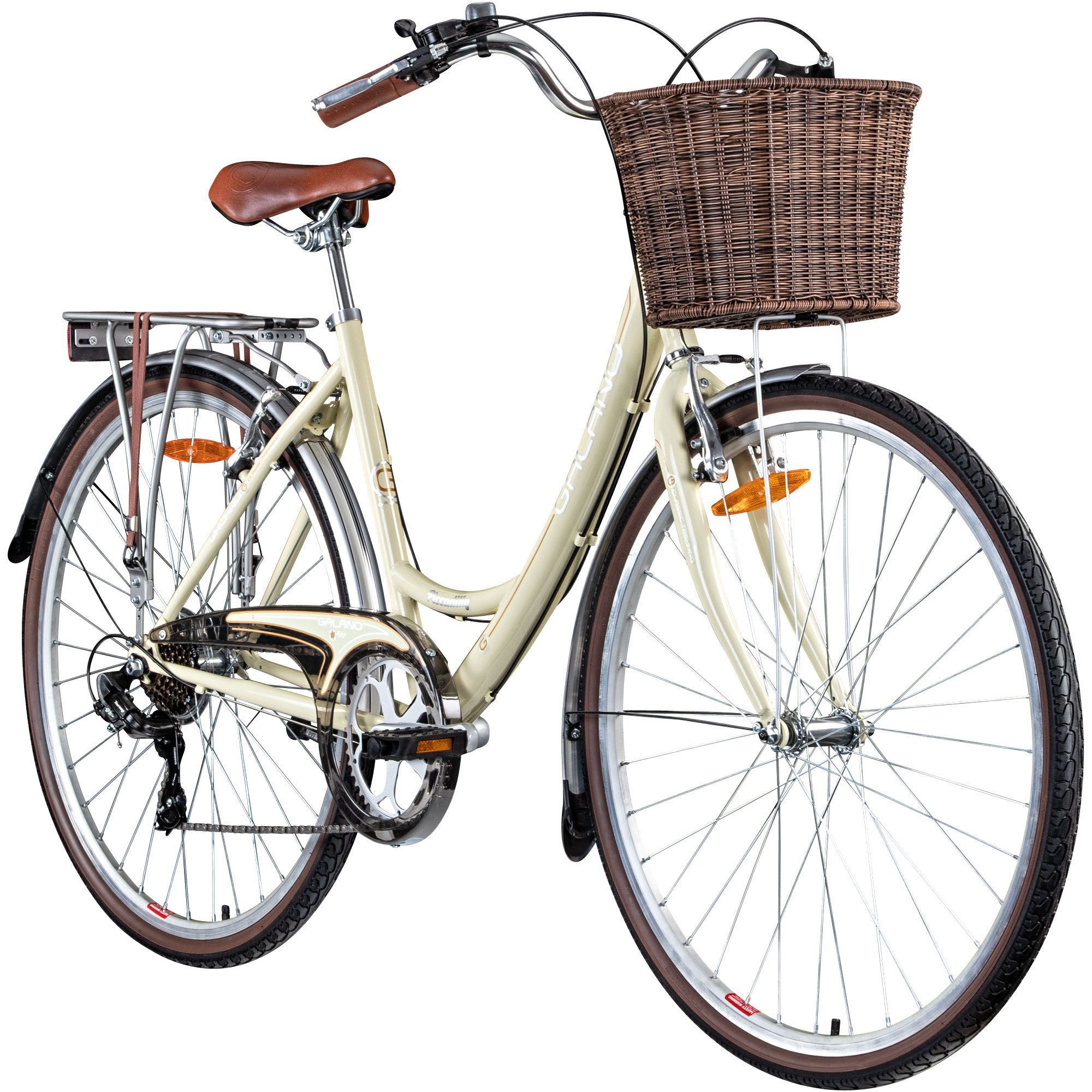 Galano Cityrad Piccadilly, 7 Gang, Kettenschaltung, Damenfahrrad Hollandrad 150 - 175 cm retro Fahrrad mit 7 Gang und Korb