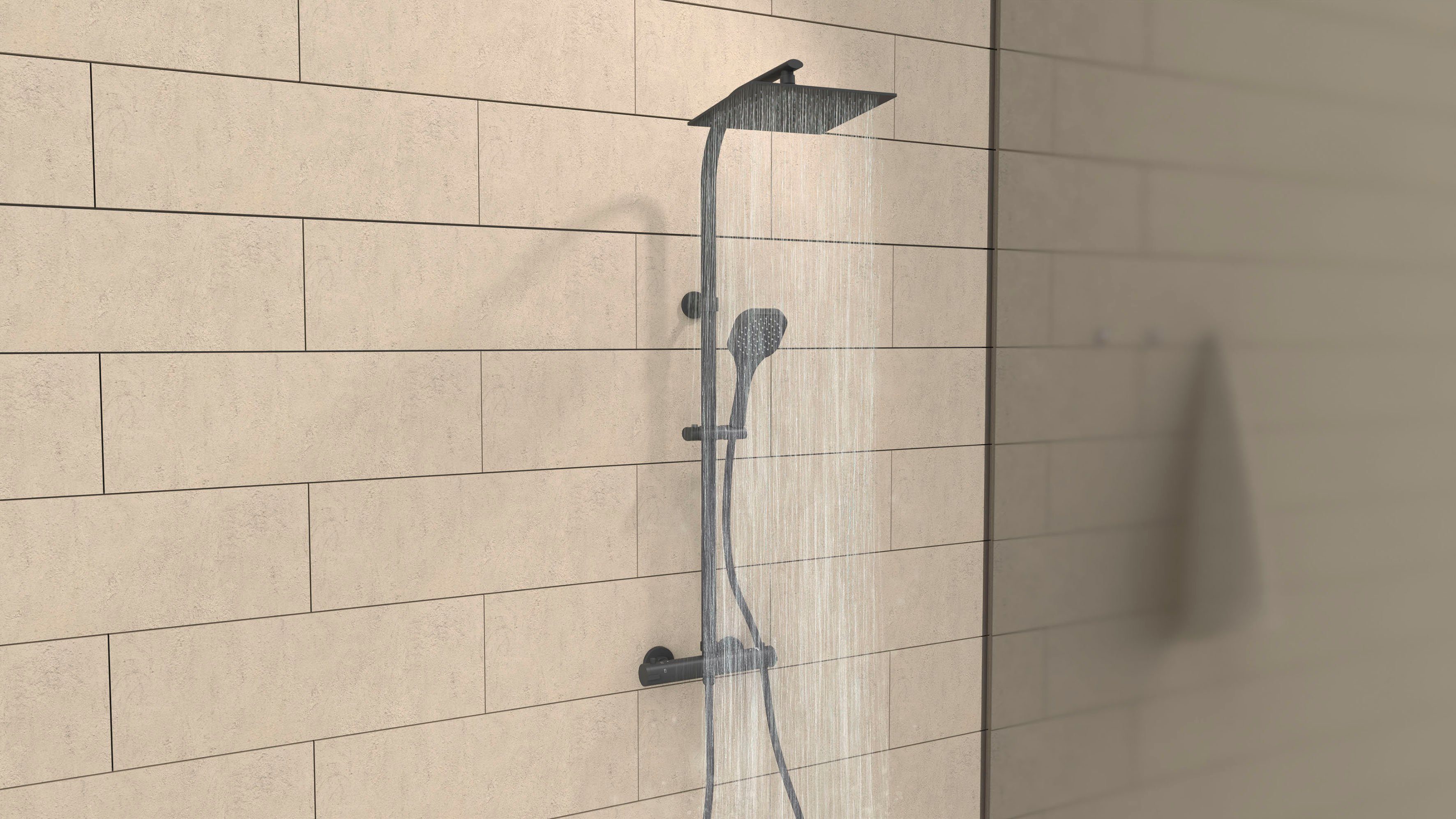 welltime Duschsystem Turin, Höhe 95 cm, eckiges Überkopfbrauseset mit Therm günstig online kaufen