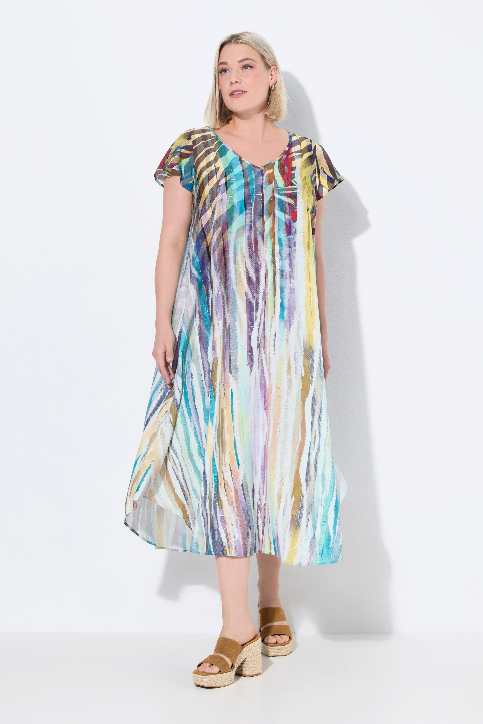 Ulla Popken Strandkleid Midikleid Animal-Streifen V-Ausschnitt günstig online kaufen