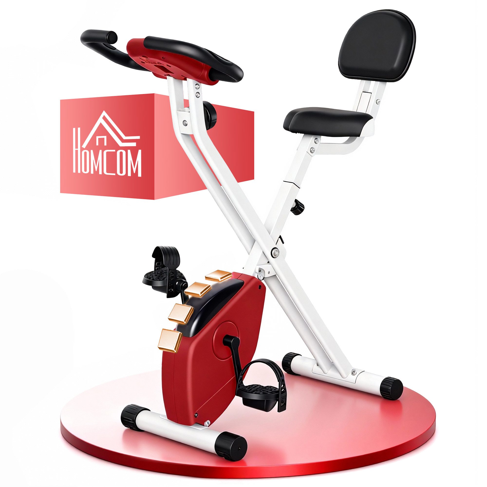 HOMCOM Heimtrainer Hometrainer Fahrrad mit LCD Monitor, Leise Platzsparend (Magnetwiderstand, 1-tlg., Fahrradtrainer), für Garten, Balkon, Rot