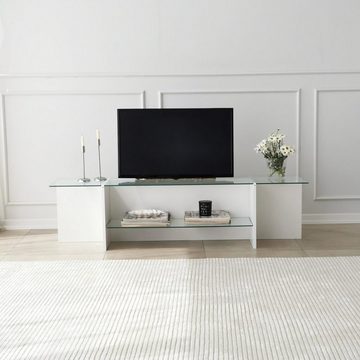 Luxusbetten24 Sideboard Designer TV Board Escape, Weiß mit Ablageflächen aus Glas