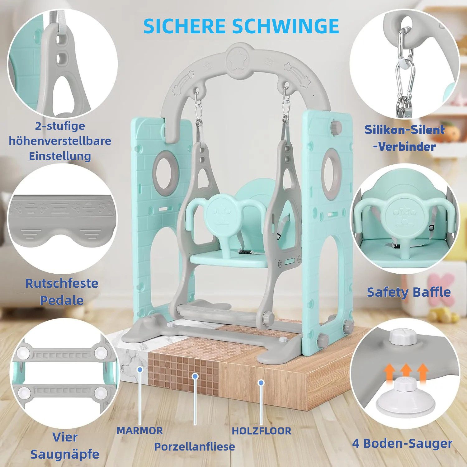 TLGREEN Rutsche 5-in-1 Kinderrutsche, Gartenrutsche Breite Stufen und Griffe, (Indoor und Outdoor Freistehende Rutsche), Kinderrutsche mit Schaukel, Klettergerü – Bild 4 von 5