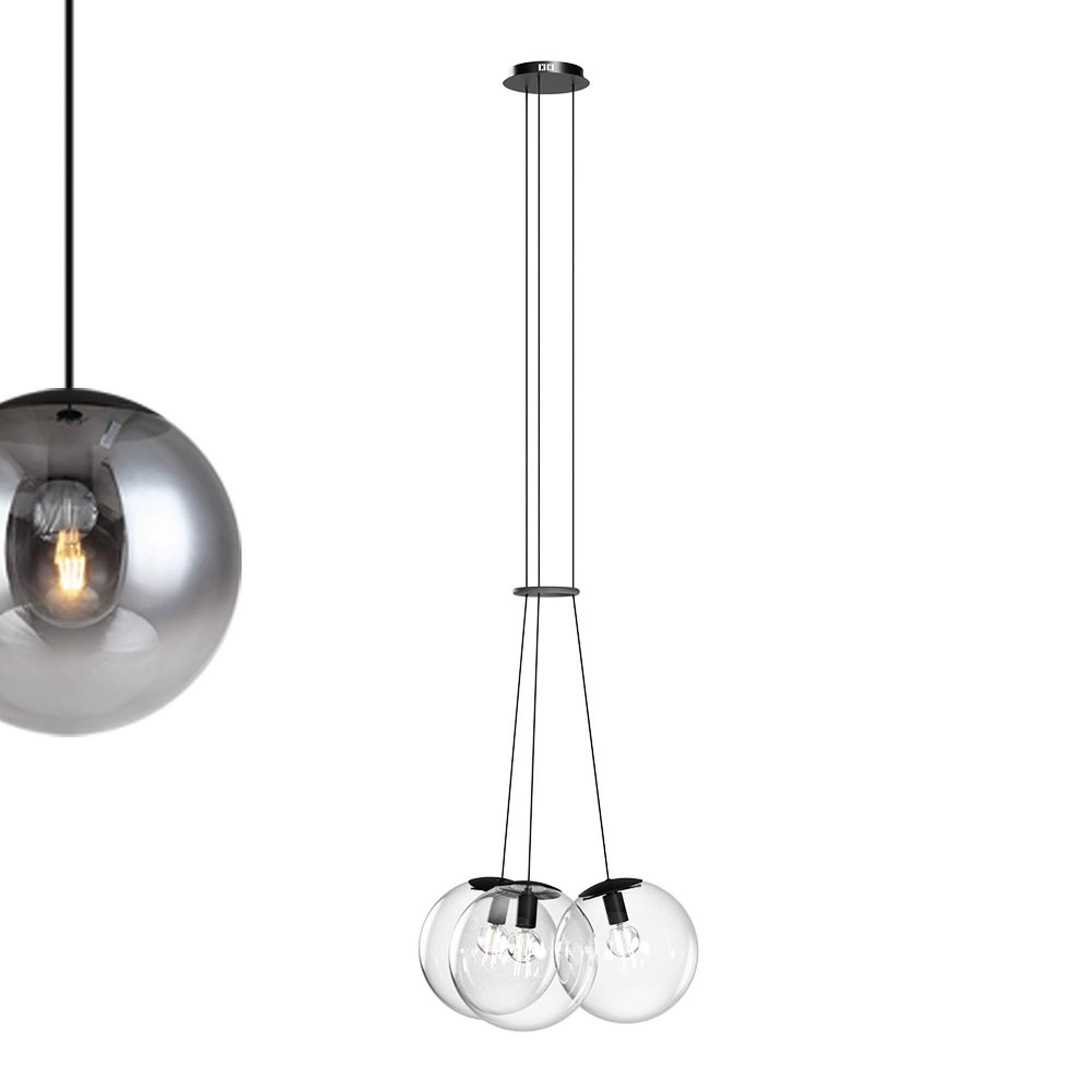 s.luce Pendelleuchte Orb Cluster Glaskugel Galerieleuchte 3-flammig Rauch Verlauf