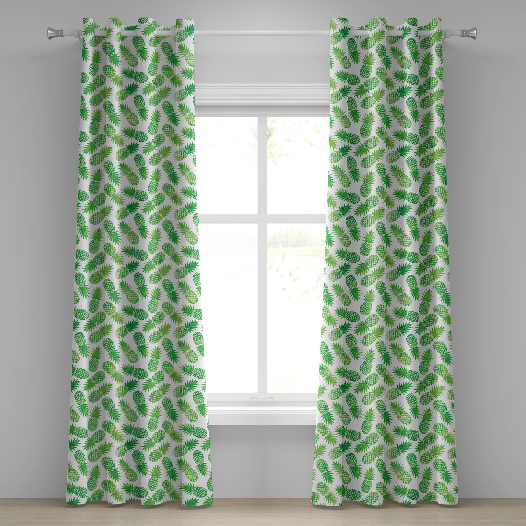 Gardine Dekorative 2-Panel-Fenstervorhänge für Schlafzimmer Wohnzimmer, Abakuhaus, Grün Exotische Ananas-Muster