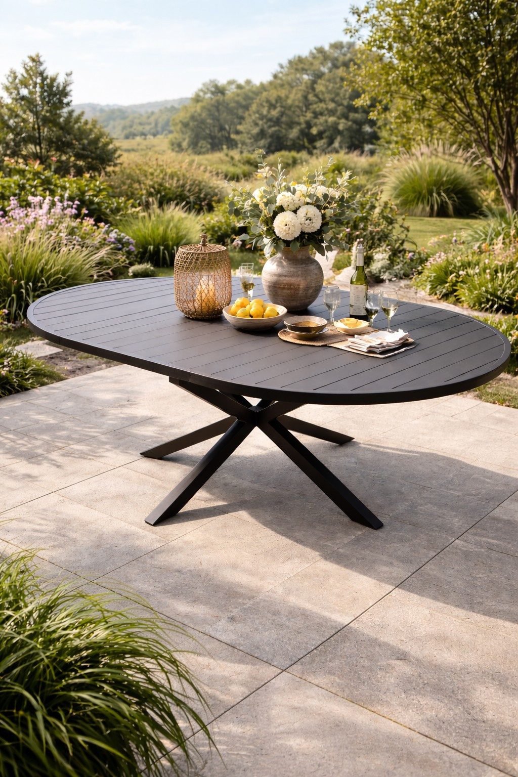 DEGAMO Gartentisch ARLES, Ausziehbar rund/oval 140/200x140cm, Aluminium anthrazit