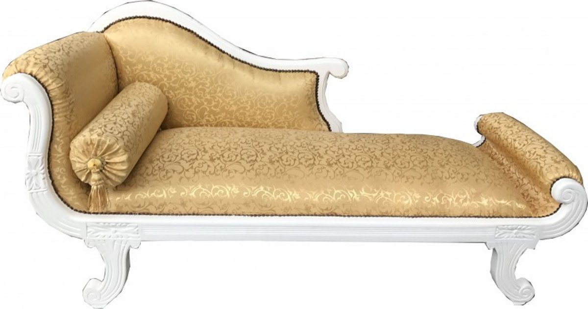 Casa Padrino Chaiselongue Barock Chaiselongue Modell XXL Gold Muster / Weiß - Recamiere Wohnzimmer Möbel