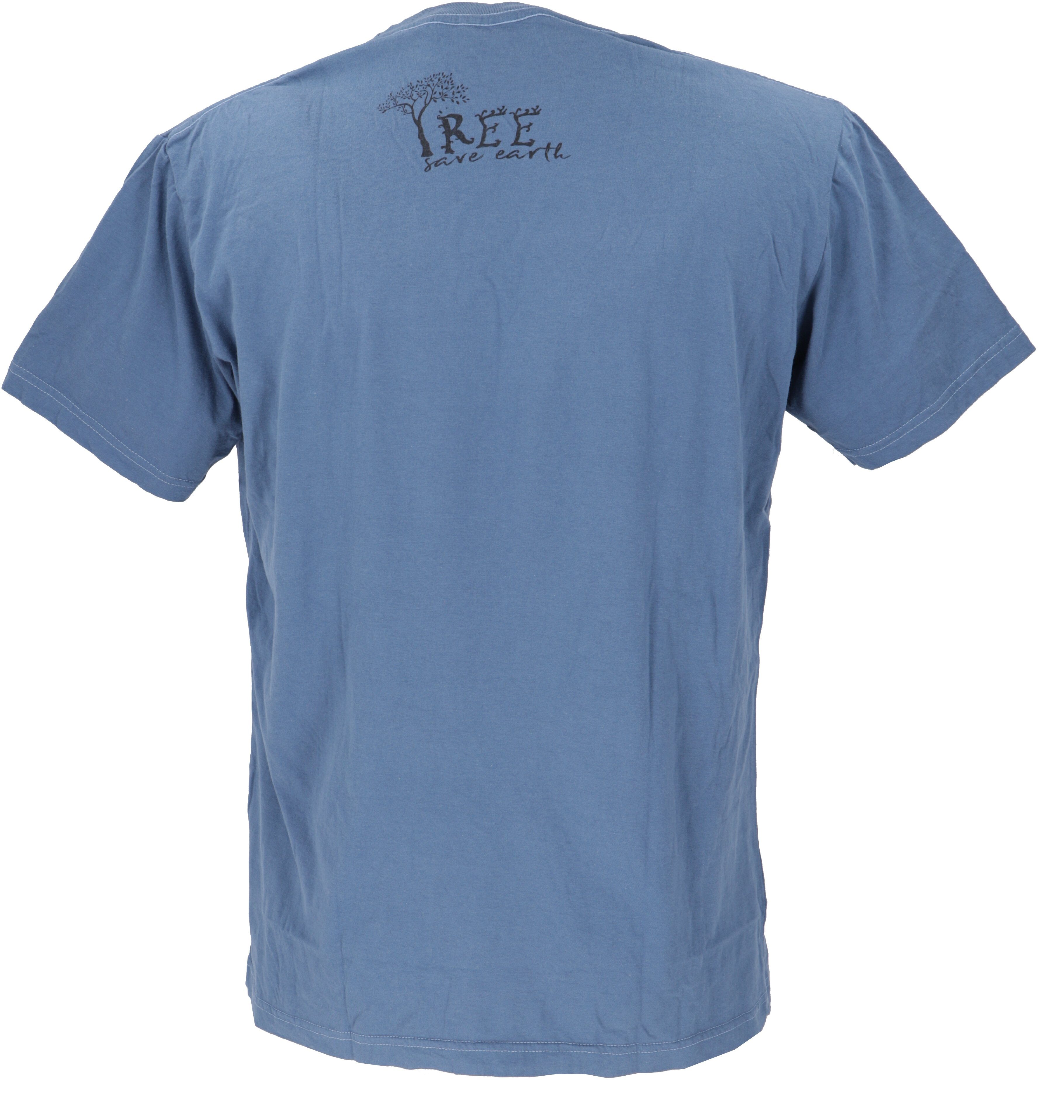 - T-Shirt Finger T-Shirt Guru-Shop Retro earth print/blau Finger.. save Tree Retro T-Shirt,