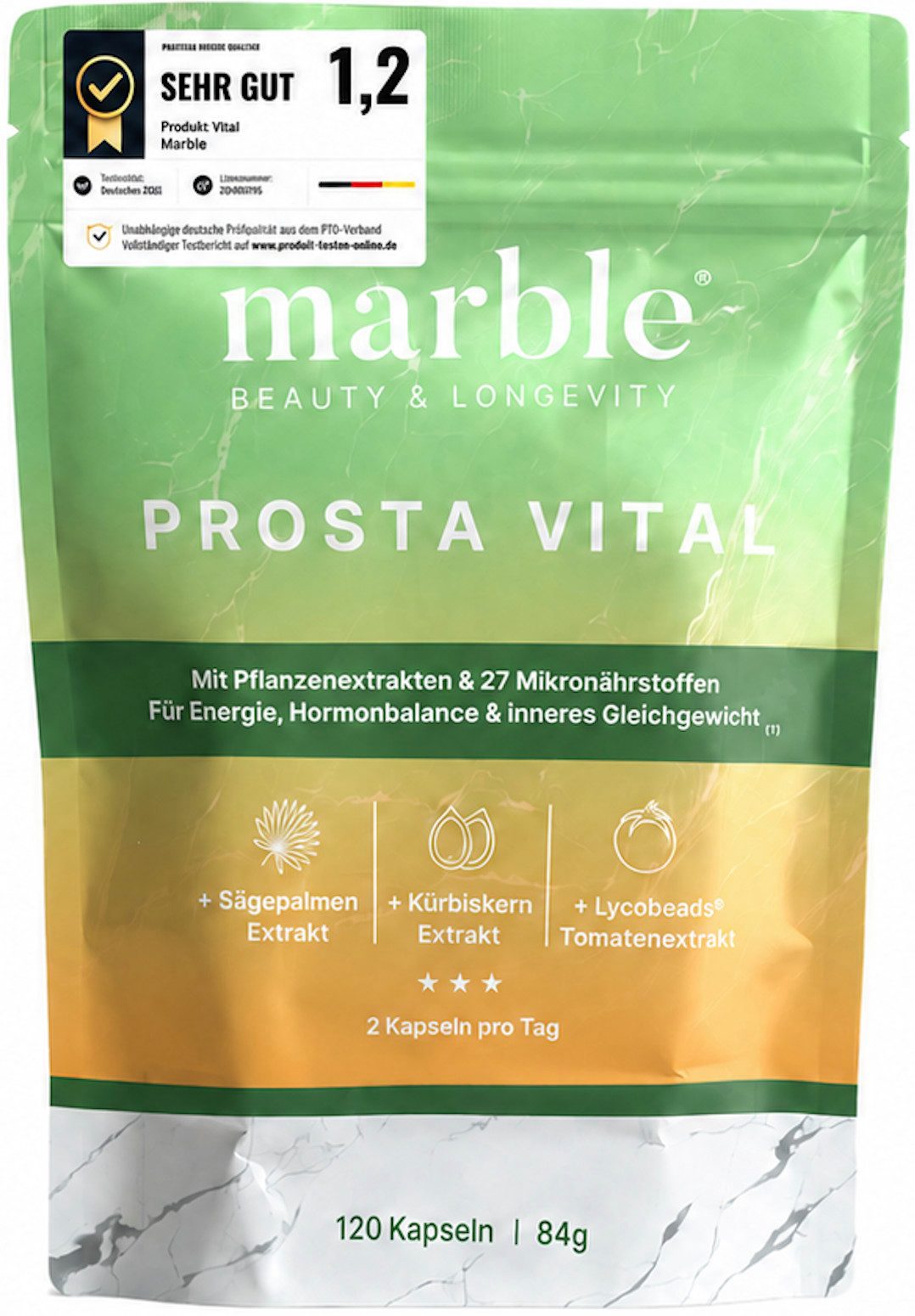 Marble Prosta Vital Prostata Komplex 120 Kapseln mit Sägepalme - marble® Kapseln, 84 g
