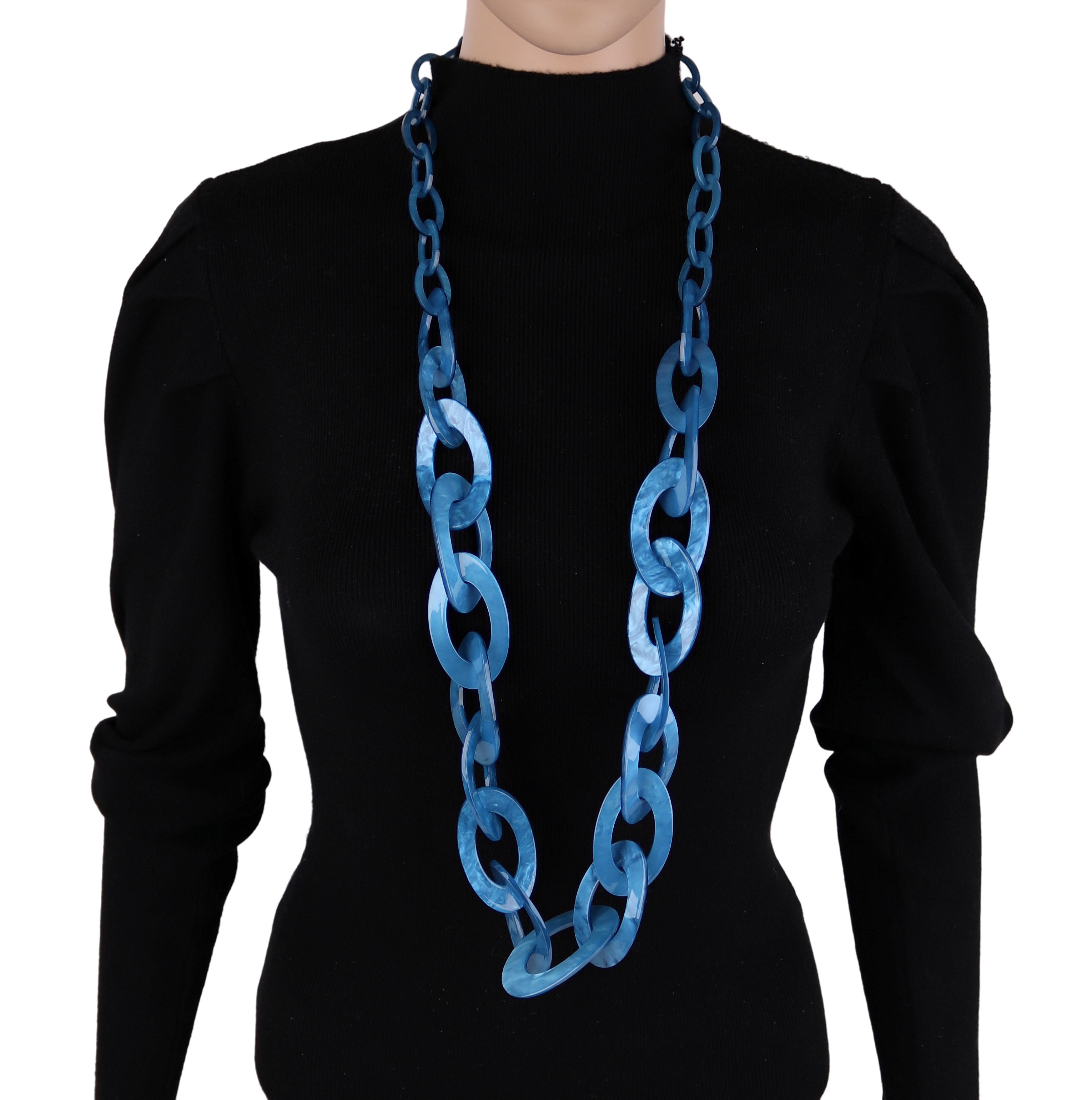 MIRROSI Lange Kette Damen Statement Halskette HARZ ca.95cm lang (perfekt für Pullover, Bluse, Shirt), Bunte Halskette