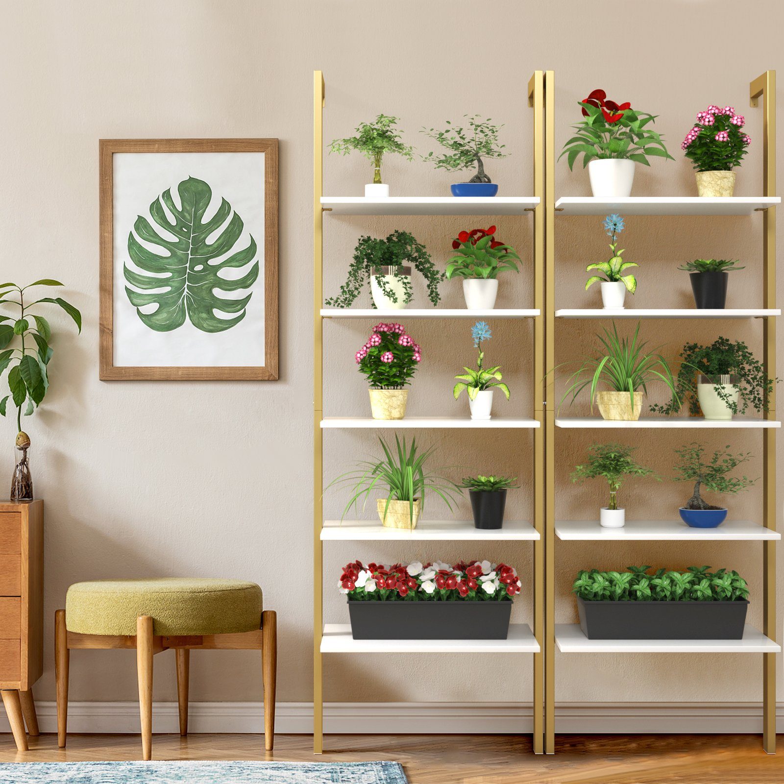 COSTWAY Leiterregal Bücherregal, 5-stufig, mit Metallrahmen, 183 cm günstig online kaufen