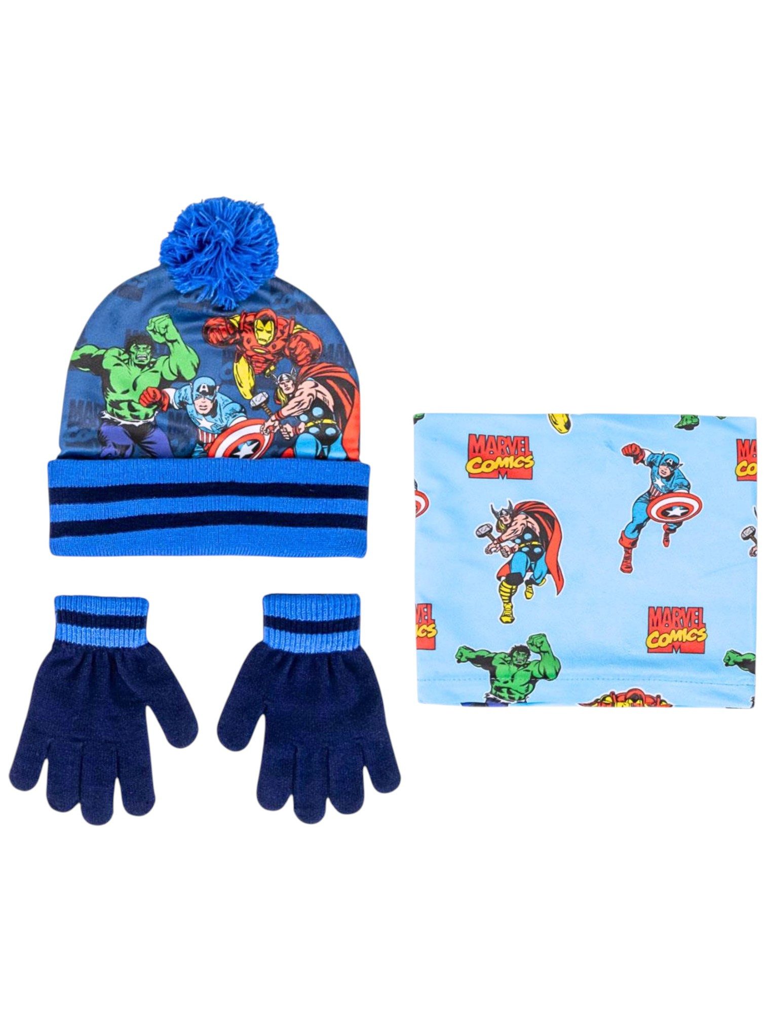 Cerdá Bommelmütze MARVEL (3-St) Jungen Winter-Set Mütze, Schlauchschal & Handschuhe Einheitsgröße
