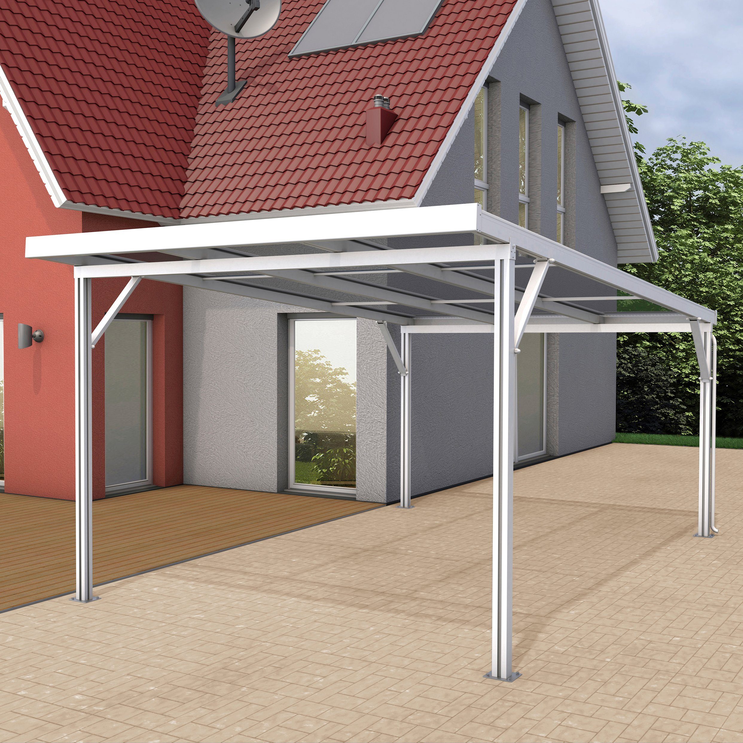 GUTTA Einzelcarport Premium, BxT: 309,4x562 cm, 200 cm Einfahrtshöhe, Dacheindeckung Polycarbonat klar weiß | Carports