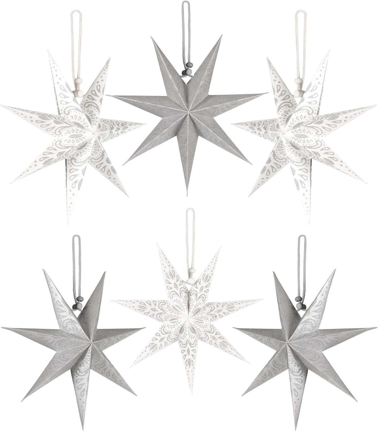 BRUBAKER Papiersterne 6 Weihnachtssterne - 20 cm Faltsterne Weihnachten - Papier Sterne, Großer Christbaumschmuck für Weihnachtsbaum und Fenster Dekoration