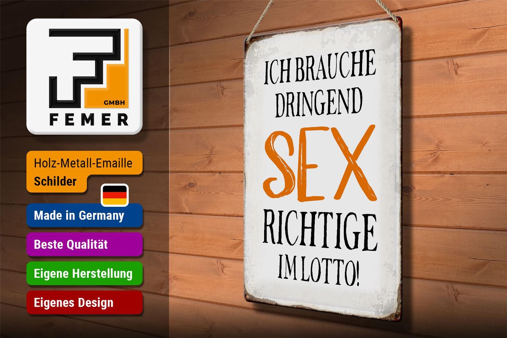Femer GmbH Metallschild Spruch 30x40cm ich brauche dringend Sex, (1 St), gewölbte Oberfläche, abgerundete Ecken, umgeschlagene Kanten