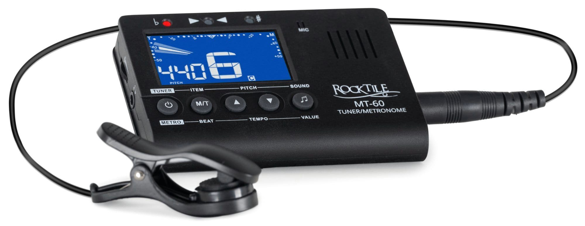 Rocktile Metronom MT-60 Metro-Tuner - Stimmgerät, (3-tlg., mit Mikrofon und Piezo-Sensor), für alle Instrumente geeignet - 5 Stimmmodi