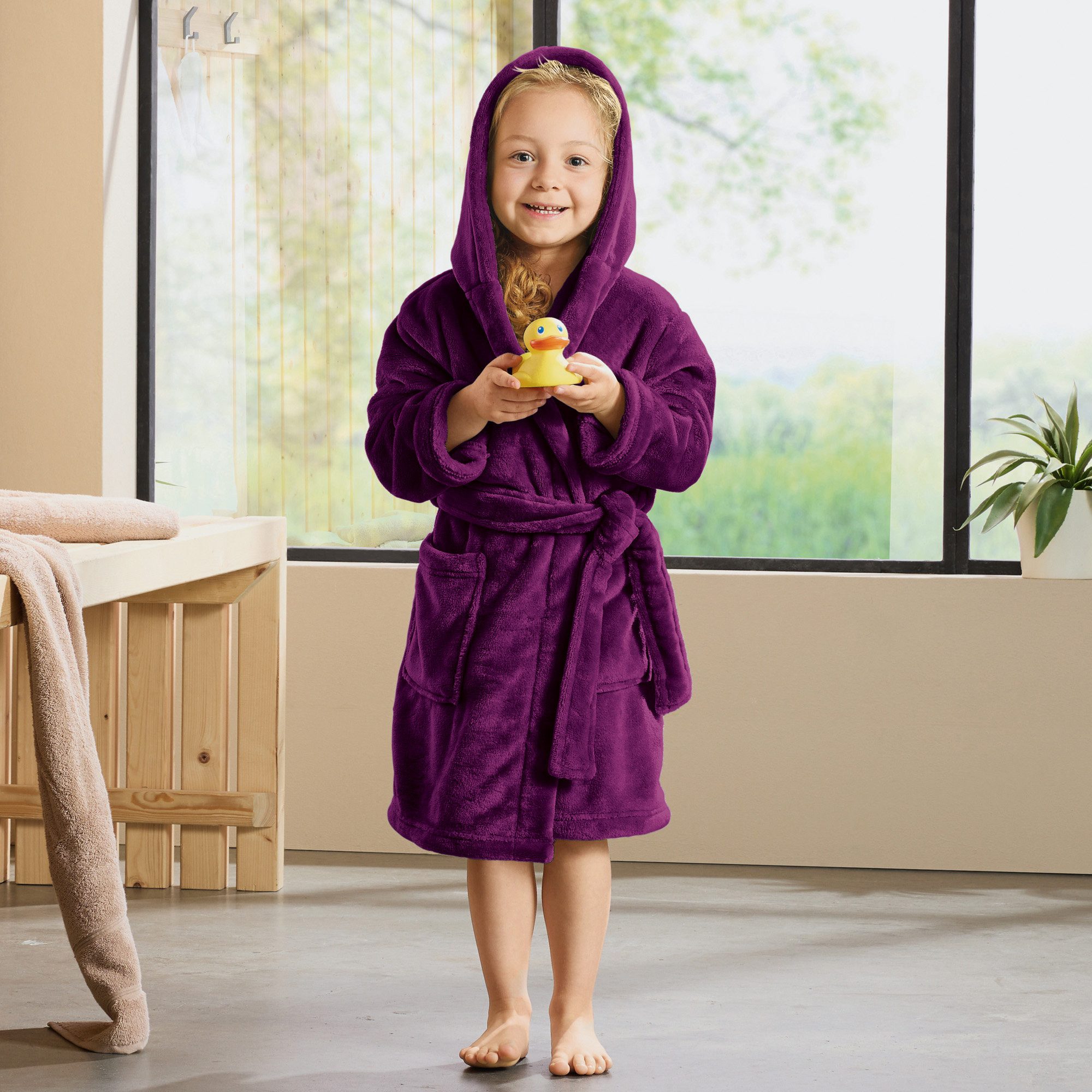 REDBEST Kinderbademantel Kinder-Bademantel "Perris" mit Kapuze, Rückenlänge: 63 cm, Fleece, mit Kapuze/mit Aufsatztasche:, default, Fleece Uni