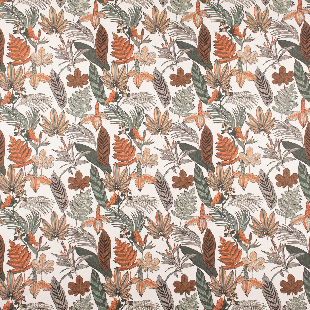 SCHÖNER LEBEN. Vorhang SCHÖNER LEBEN. Vorhang Retro Blätter Blumen weiß orange braun 245cm, Smokband, blickdicht, Baumwolle, handmade