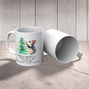 Mr. & Mrs. Panda Tasse Pinguin Weihnachtsbaum - Weiß - Geschenk, Kaffeebecher, Wintermotiv, Keramik, Einzigartiges Botschaft