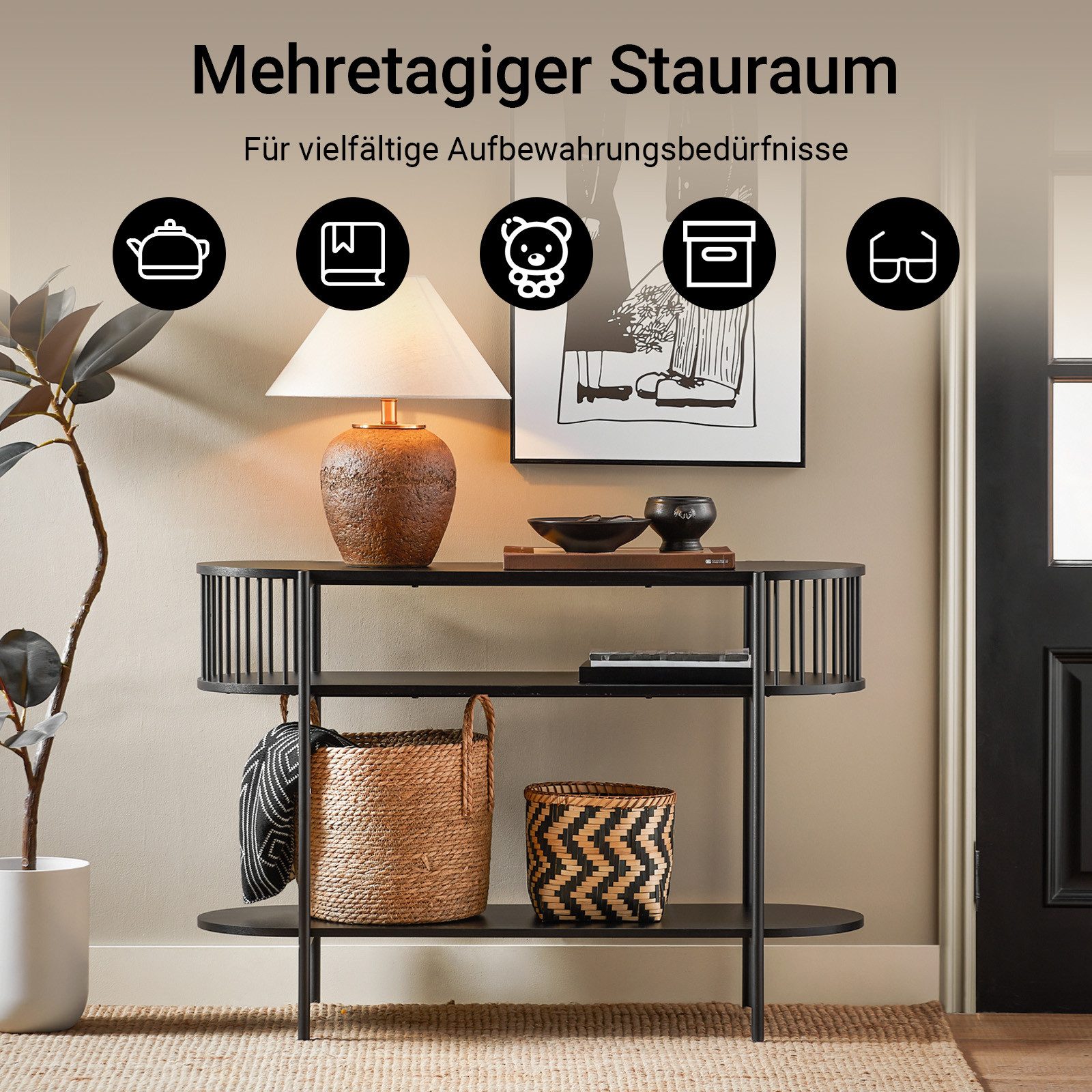 SoBuy Konsolentisch DE-FSB90, Flurkonsole aus Metall, Konsole für Diele, Wohnzimmer, Büro, Flurtisch Sideboard schmal Beistelltisch Sofatisch Dekotisch, Flur