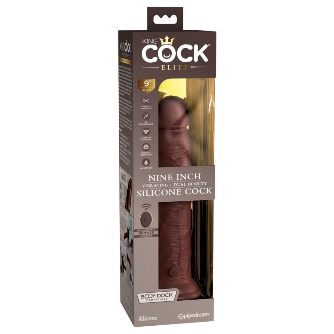 Silicone Cock 9" Vibrating+Dual Dunkel Density Dildo KING COCK