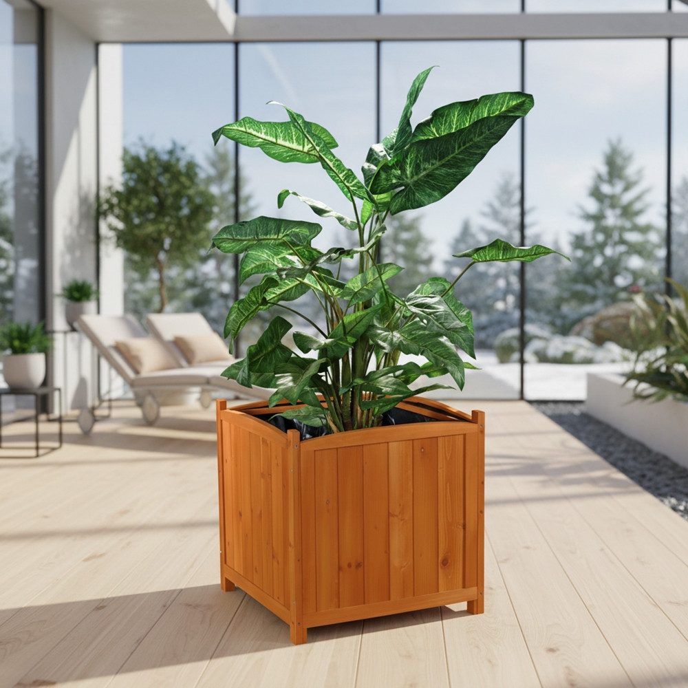 Melko Pflanzkübel Blumenkasten Pflanztrog Blumentopf aus Holz in Braun 50cm Eckig (Stück), Einzigartige Maserung