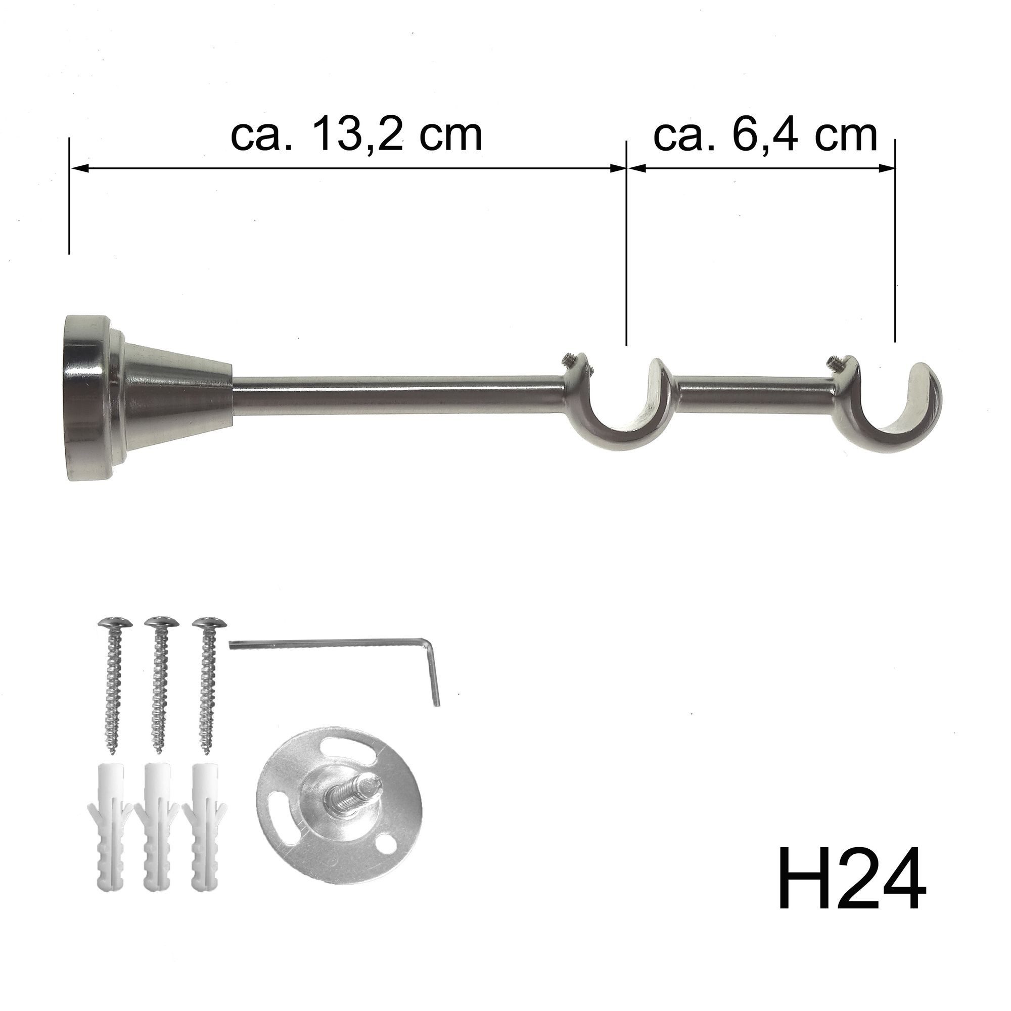 BASIT Gardinenstange Rohr Edelstahloptik 16 mm mit Wandträgern 280 cm E17, Ø 16 mm, 2-läufig, verschraubt, Metall, H24 280 cm E17 Kappe