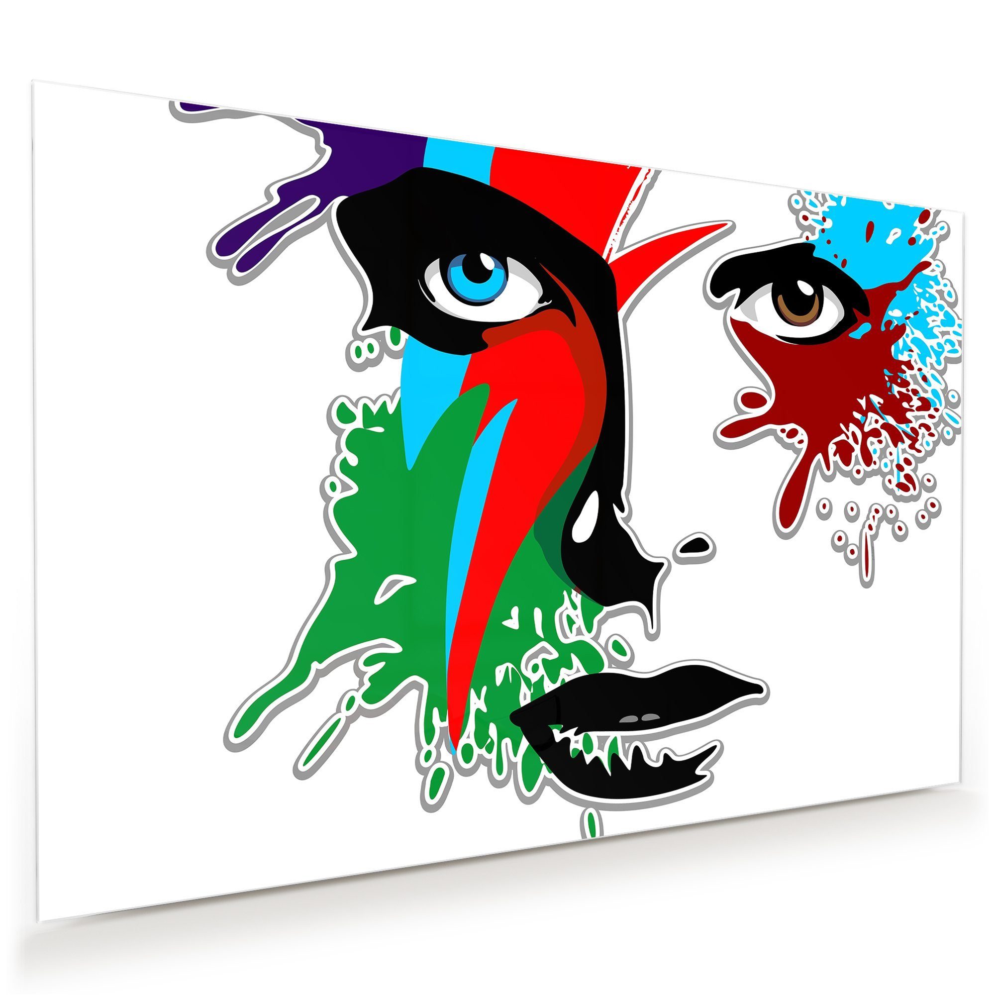 Primedeco Glasbild Wandbild Farbenfrohes Gesicht mit Aufhängung, PopArt