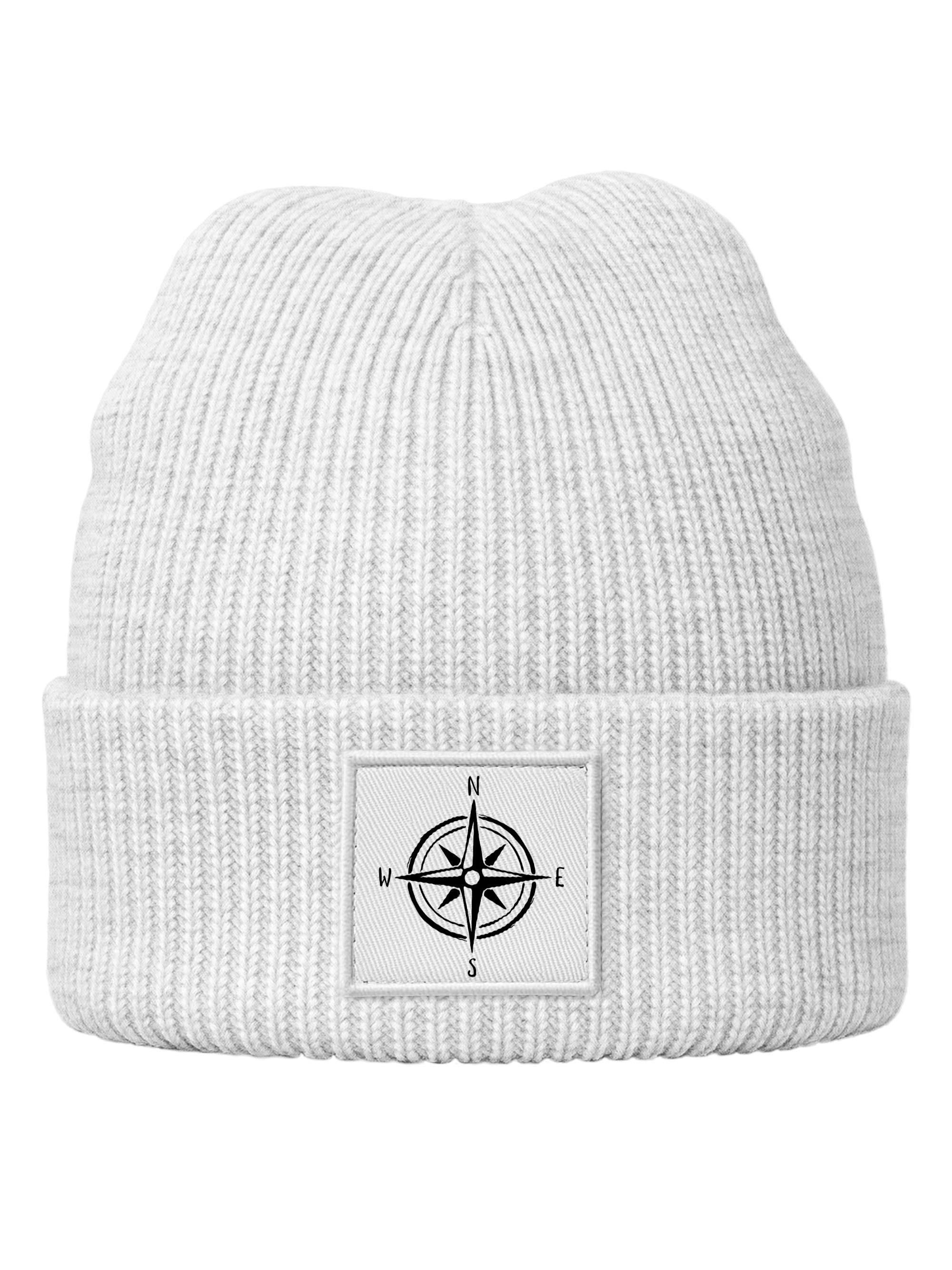 Neverless Strickmütze Neverless® Damen Beanie mit Kompass-Patch aus Rippstrick