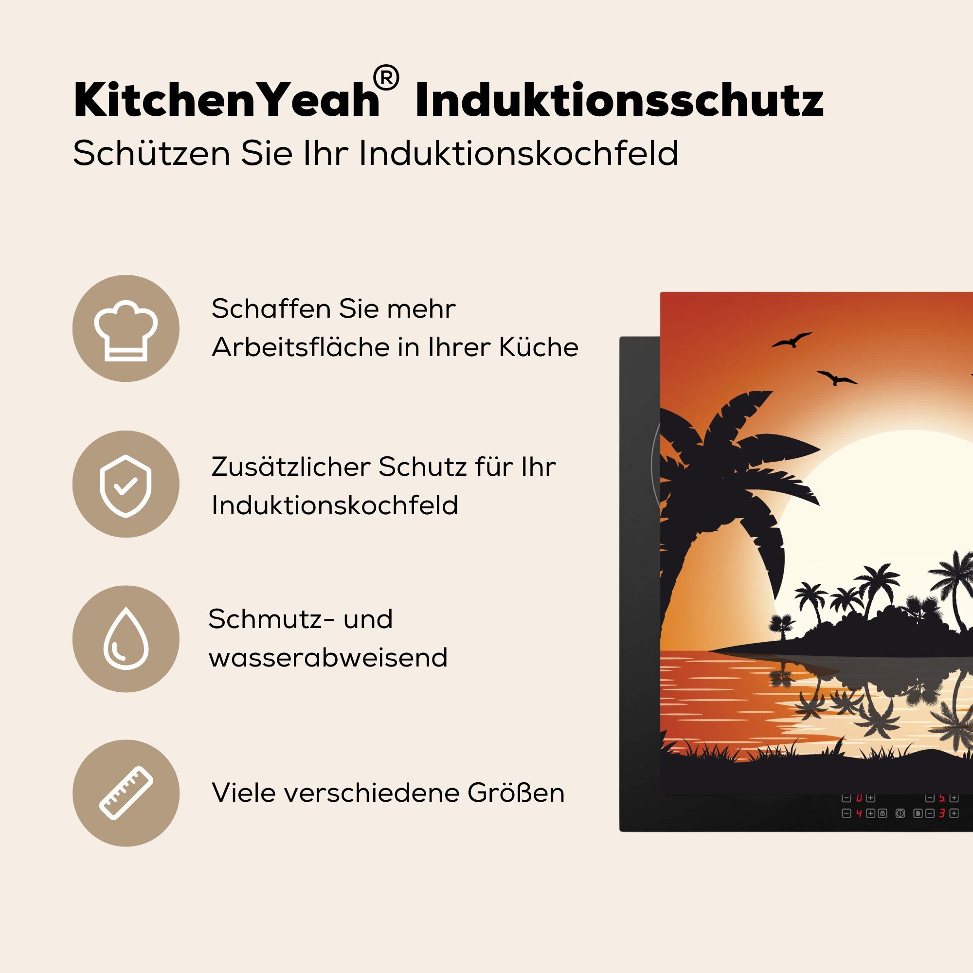 (1 Arbeitsplatte Vinyl, tlg), für Sonne Insel - Herdblende-/Abdeckplatte - cm, Ceranfeldabdeckung, 78x78 Meer, MuchoWow küche