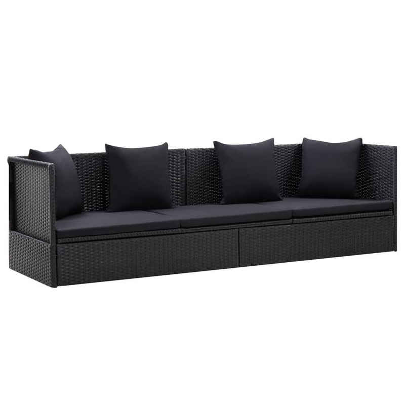 vidaXL Gartenliege Garten-Sofabett mit Kissen Poly Rattan Schwarz, 1 St.