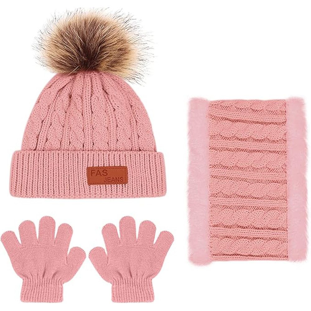 Coonoor Filzhut Kinder Unisex Strickmütze Winter Warme Schal Handschuhe Set für Kinder 3-6 Jahre – Bild 2 von 5