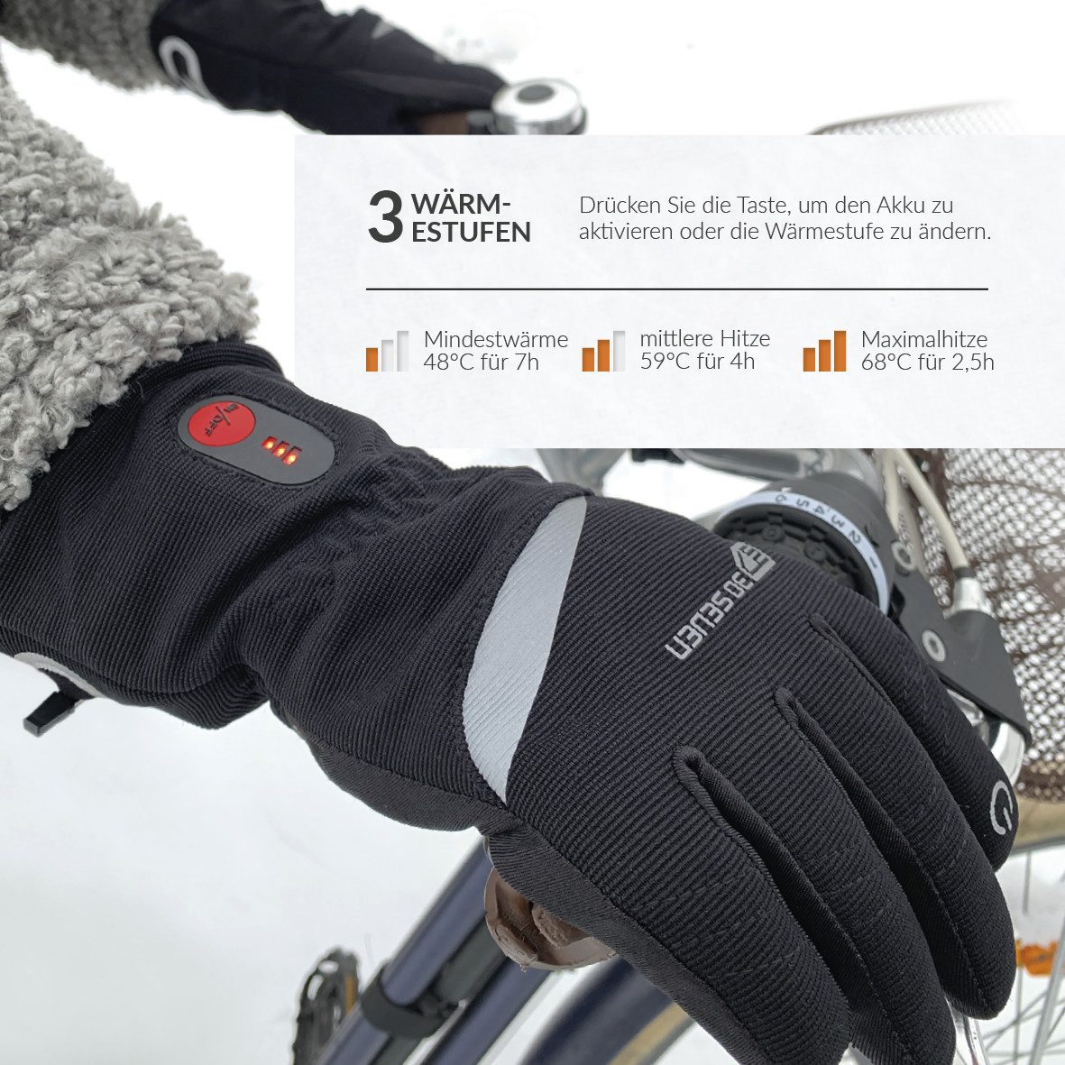 30seven Fahrradhandschuhe beheizte Thinsulate Comfort Handschuhe - schwarz 7,4V Set inkl. 2 Akkus & Doppelladegerät – Bild 4 von 5