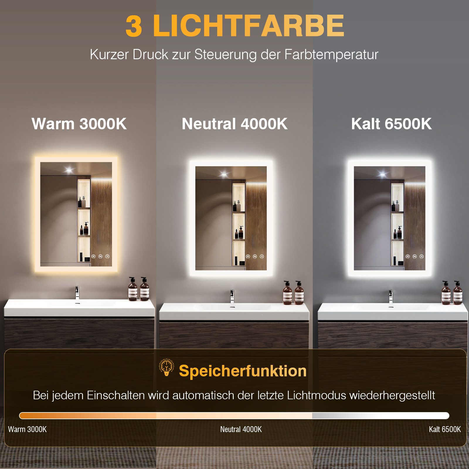 PESENXAN Badspiegel Wandspiegel Badezimmerspiegel mit Beleuchtung, IP44 LED günstig online kaufen