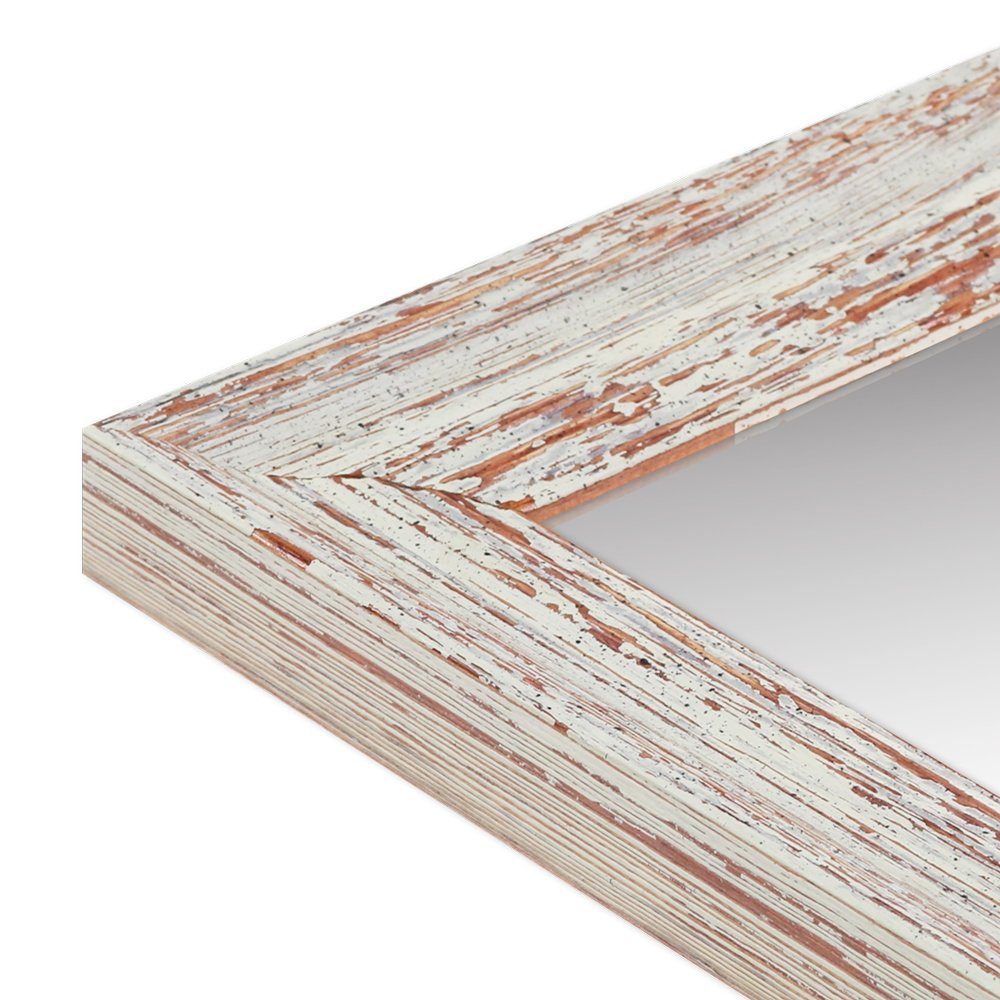 WANDStyle Wandspiegel H740, Weiß, aus Massivholz im Shabby Chic Stil