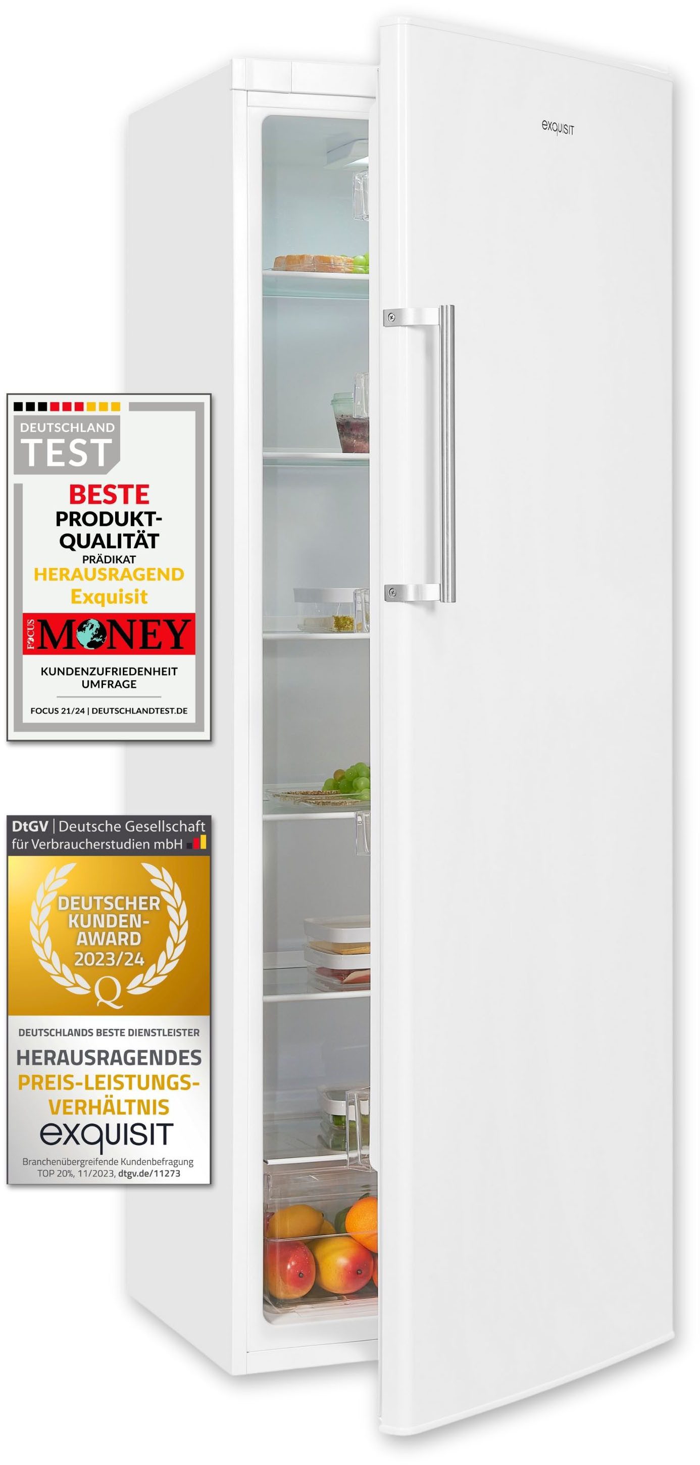 exquisit Vollraumkühlschrank KS350-V-H-040D weiss, 171,5 cm hoch, 60 cm breit, 330 L Kühlschrank: flexibel, geräumig & sparsam