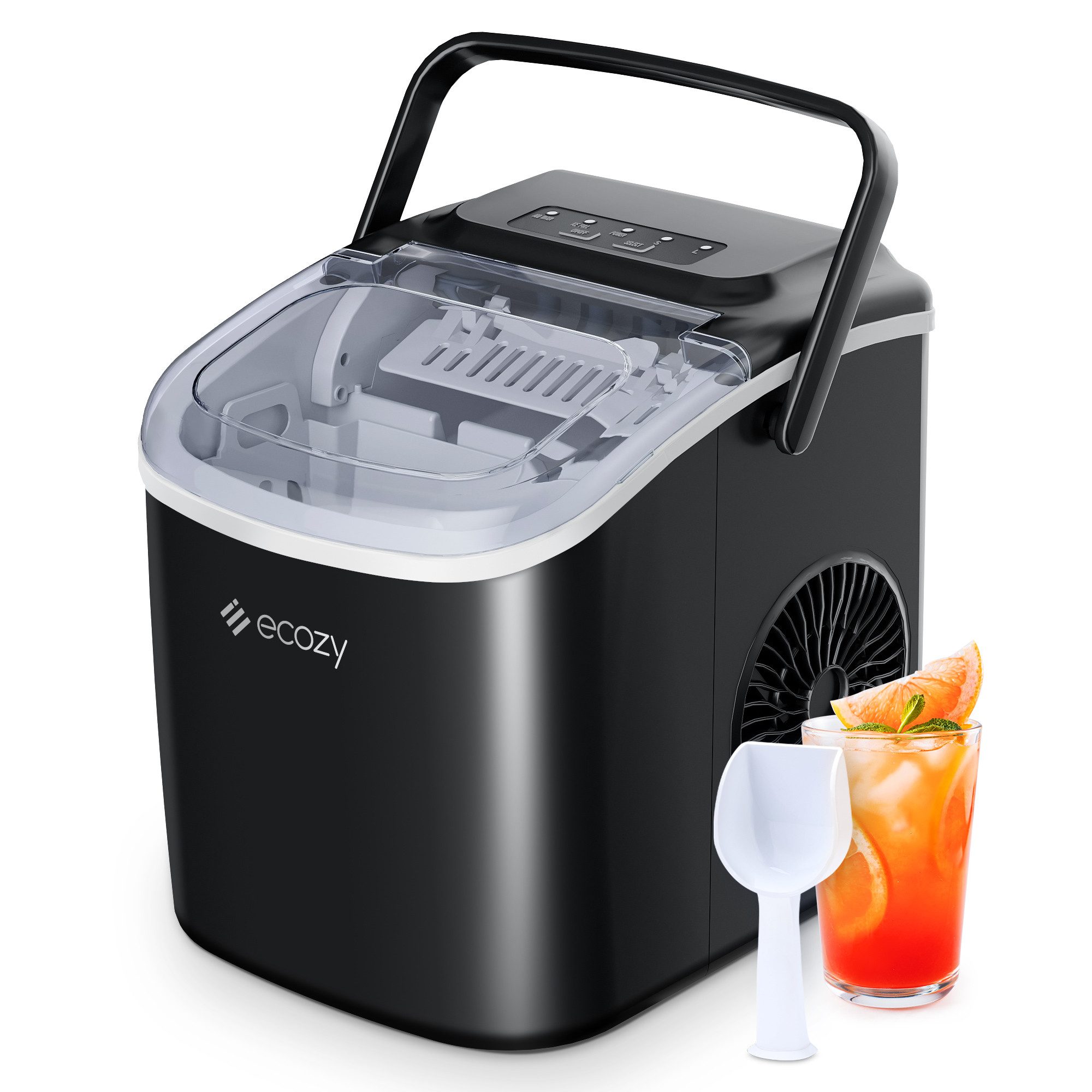 eCozy Eiswürfelmaschine Tragbar, 2 Eisgrößen, Selbstreinigung, Stummschalten, 9 Würfel in 6 Minuten Fertig, 12KG/24H, für Zuhause Party