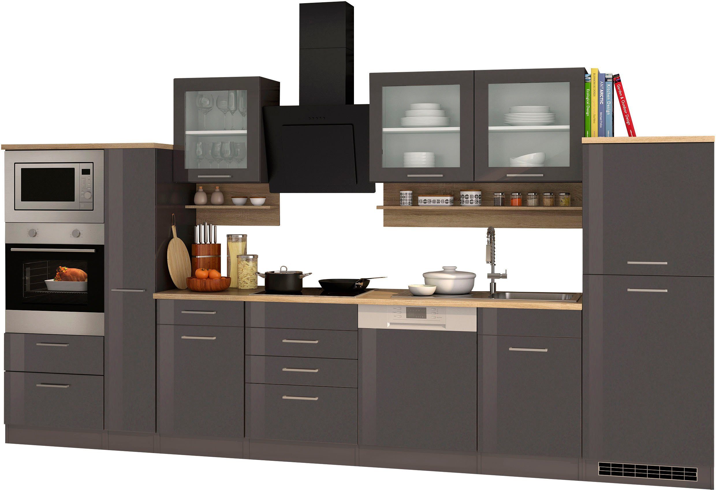KOCHSTATION Кухниzeile KS-Mailand, Breite 370 cm, mit E-Geräten, MDF Fronten