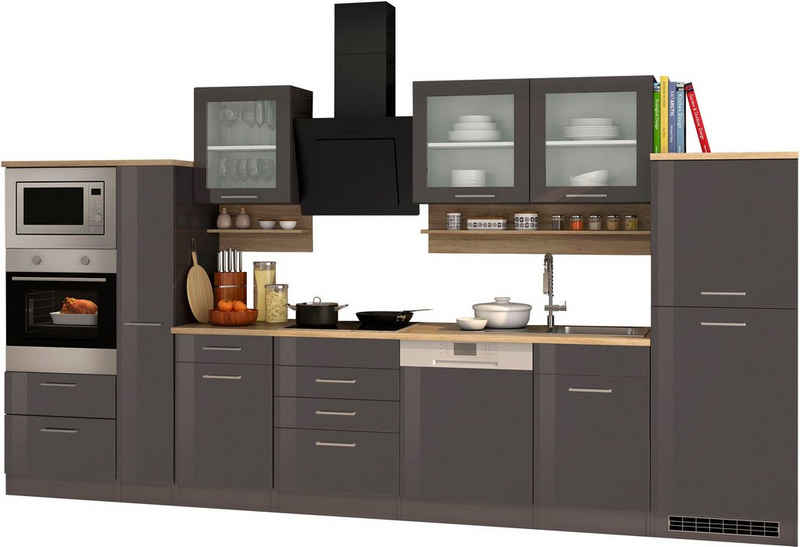 HELD MÖBEL Küchenzeile Mailand, Breite 370 cm, mit E-Geräten, MDF Fronten